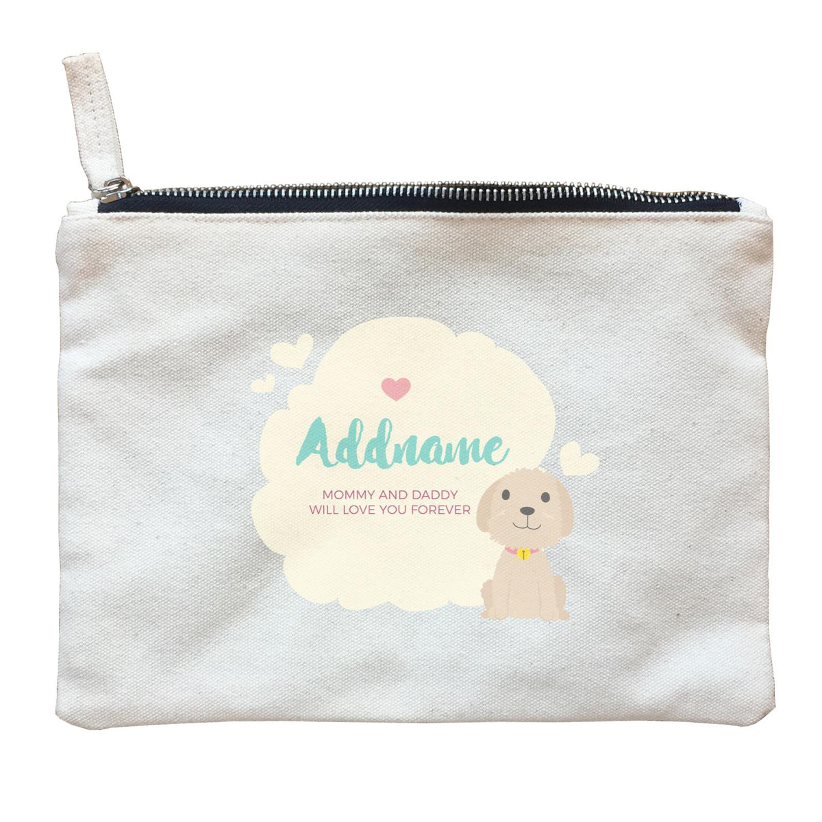 Cute Dog and Yellow Cloud Personalizable with Name and Text Zipper Pouch