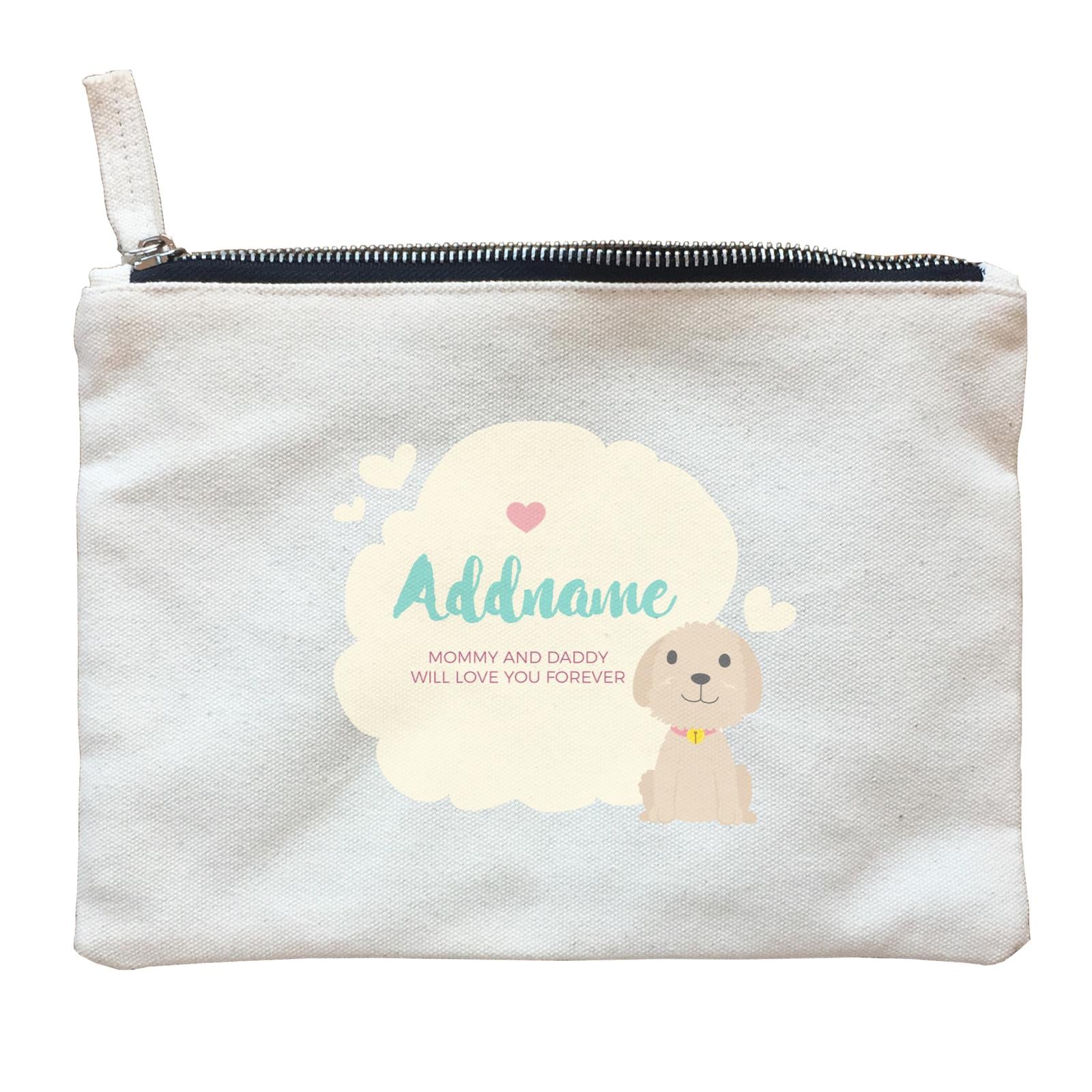 Cute Dog and Yellow Cloud Personalizable with Name and Text Zipper Pouch