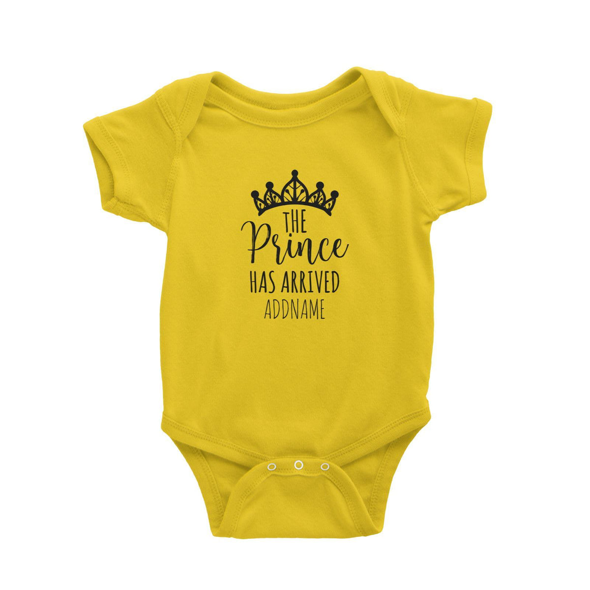 The Prince Has Arrived with Crown Addname Baby Romper  Newborn Personalizable Designs For Boys