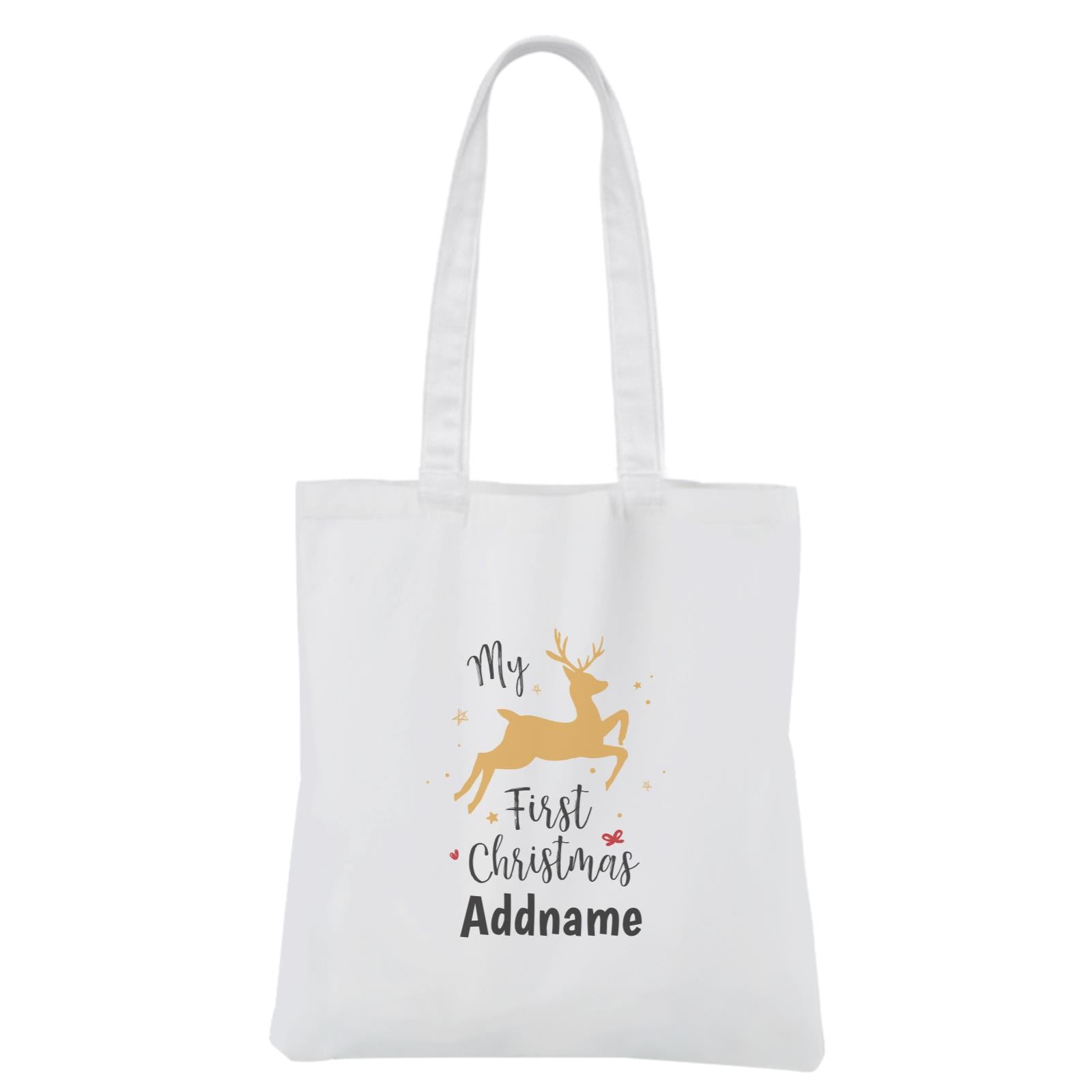 Christmas Series My First Christmas Leaping Deer White Canvas Bag