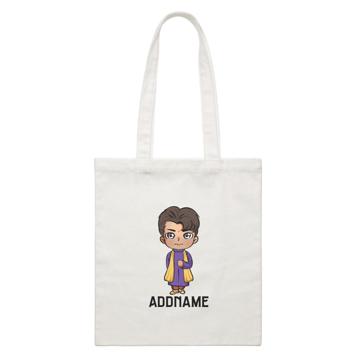 Deepavali Series Chibi Man Front Addname White Canvas Bag