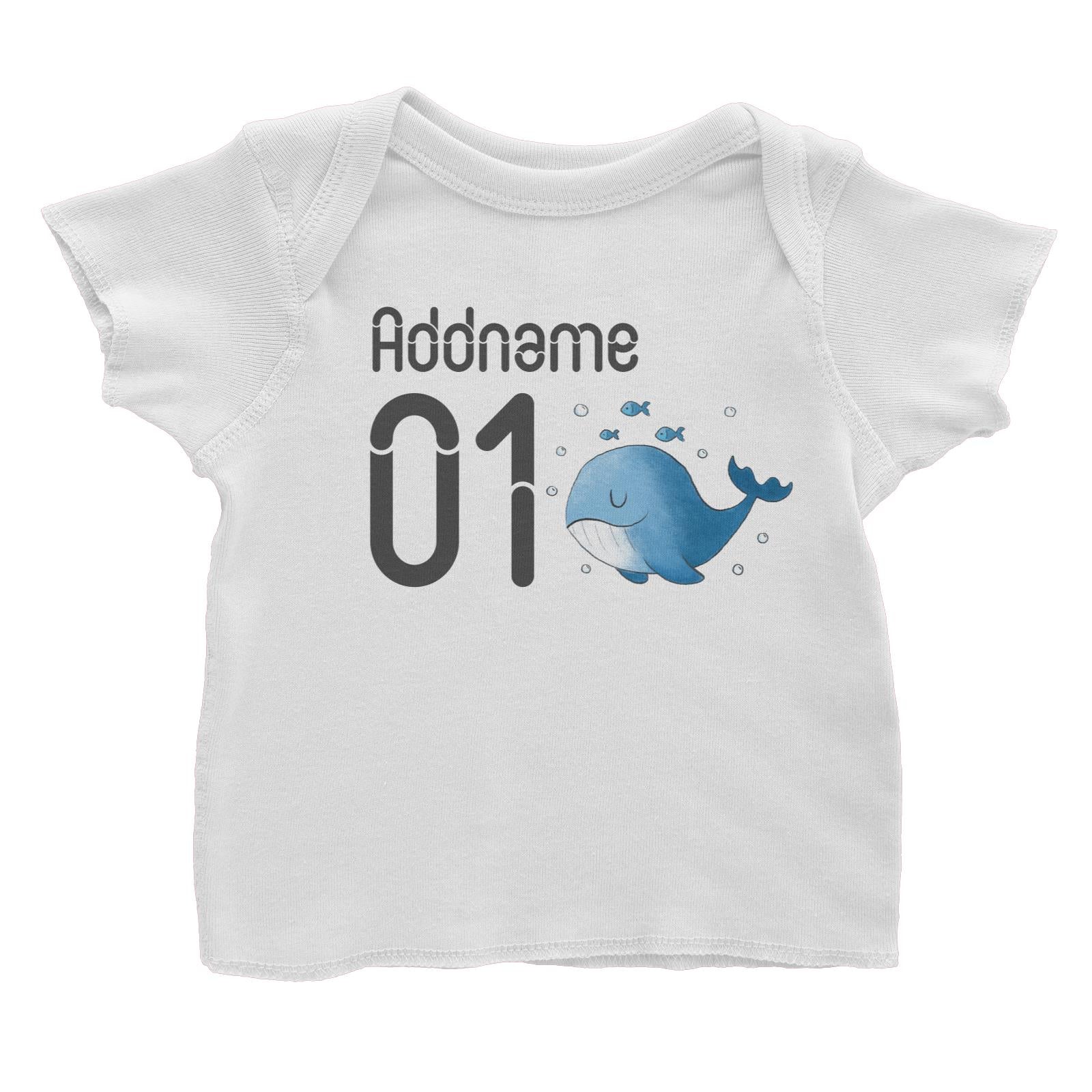 Name and Number Cute Hand Drawn Style Whale Baby T-Shirt