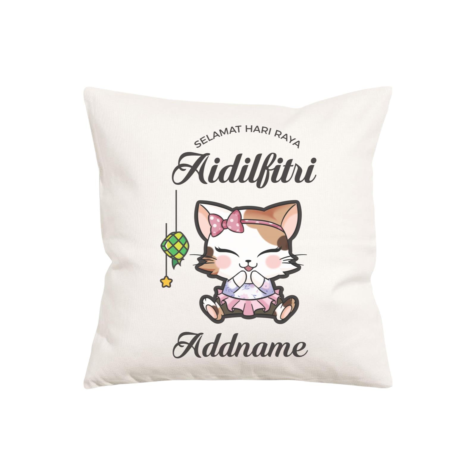 Raya Cute Animals Baby Girl Cat Wishes Selamat Hari Raya Aidilfitri PW Cushion