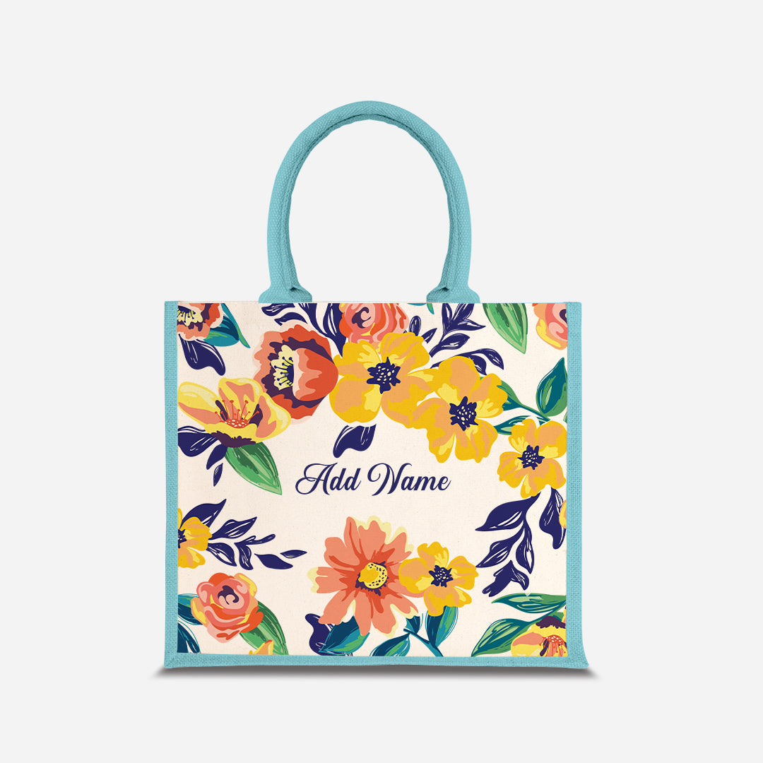 Deborah Series Half Lining Jute Bag - Teal Light Blue