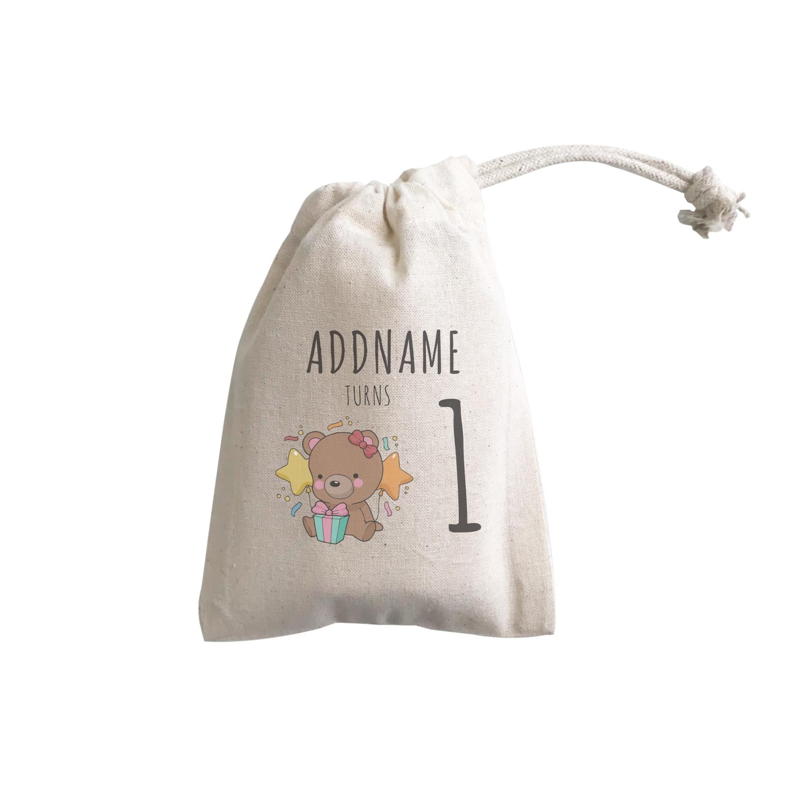 Birthday Sketch Animals Bear with Present Addname Turns 1 GP Gift Pouch
