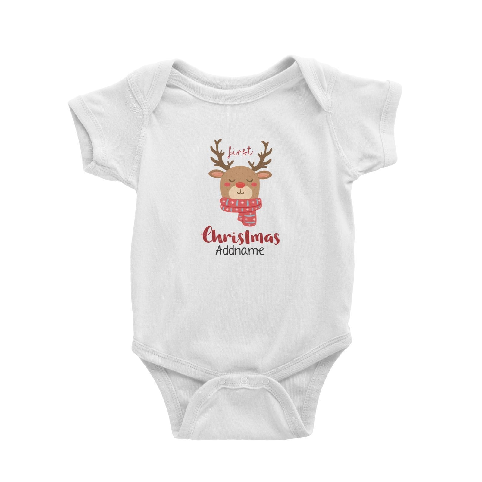 Xmas First Christmas Cute Reindeer with Scarf Baby Romper
