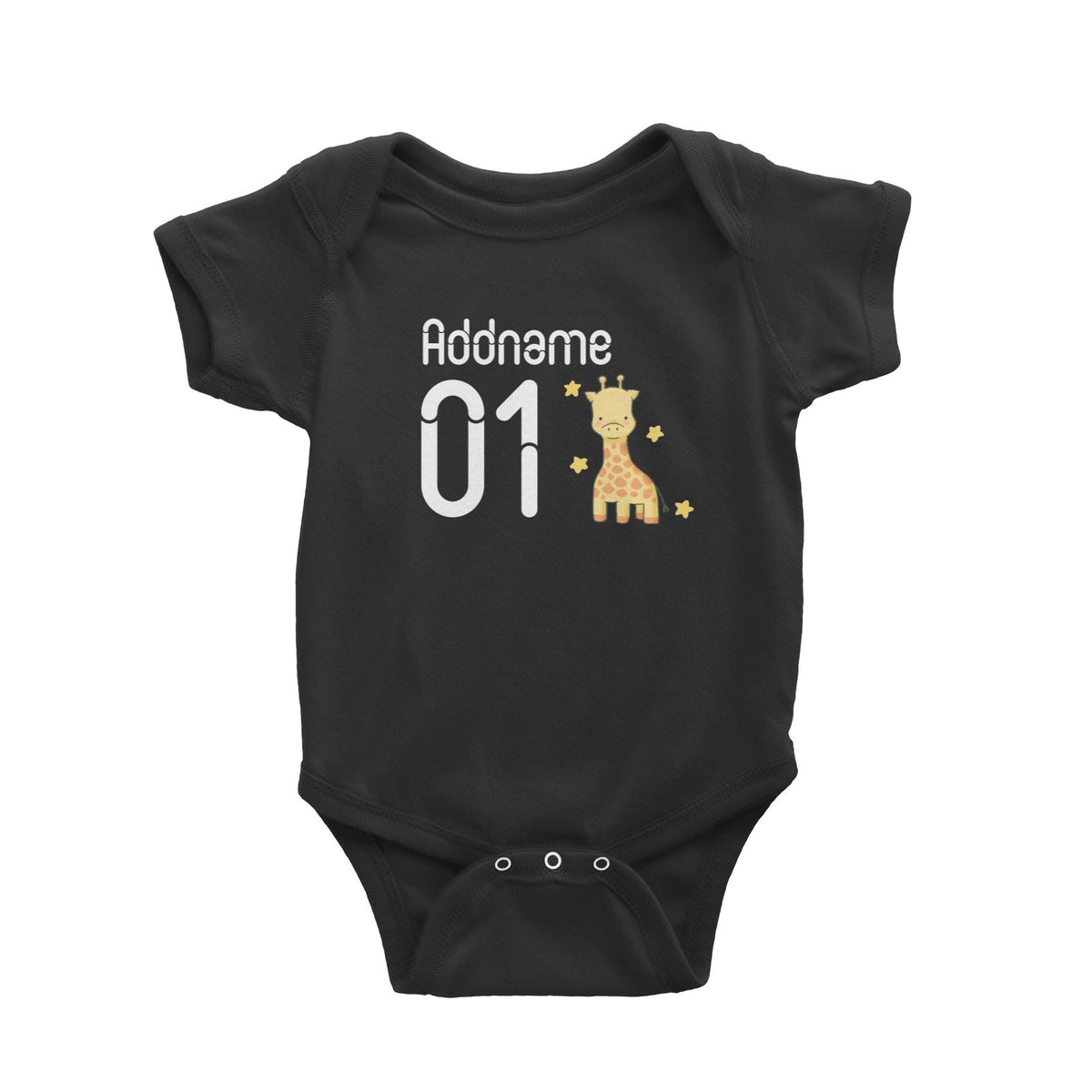 Name and Number Cute Hand Drawn Style Giraffe Baby Romper