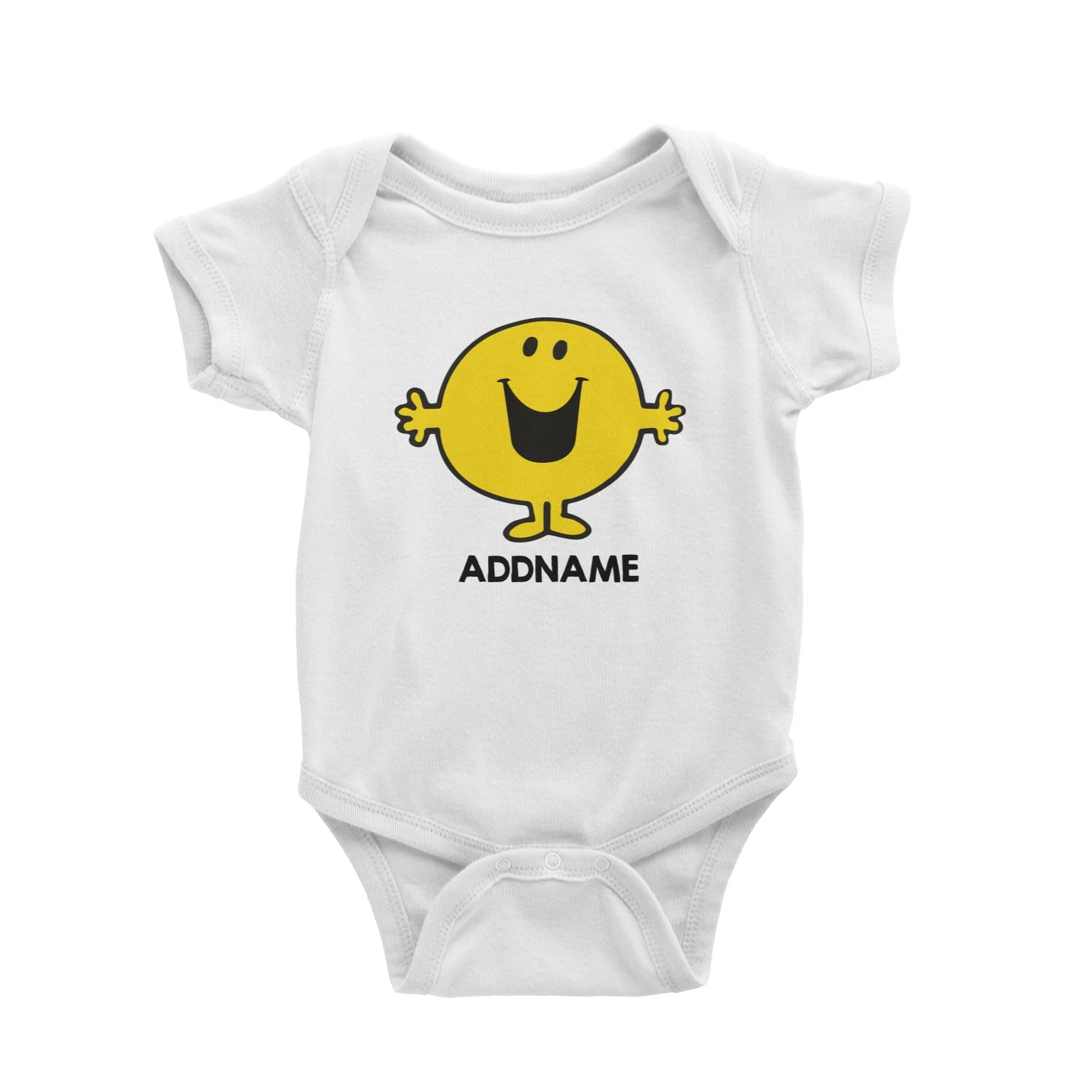 Mr Men Happy Yellow Personalised Cartoon White Baby Romper