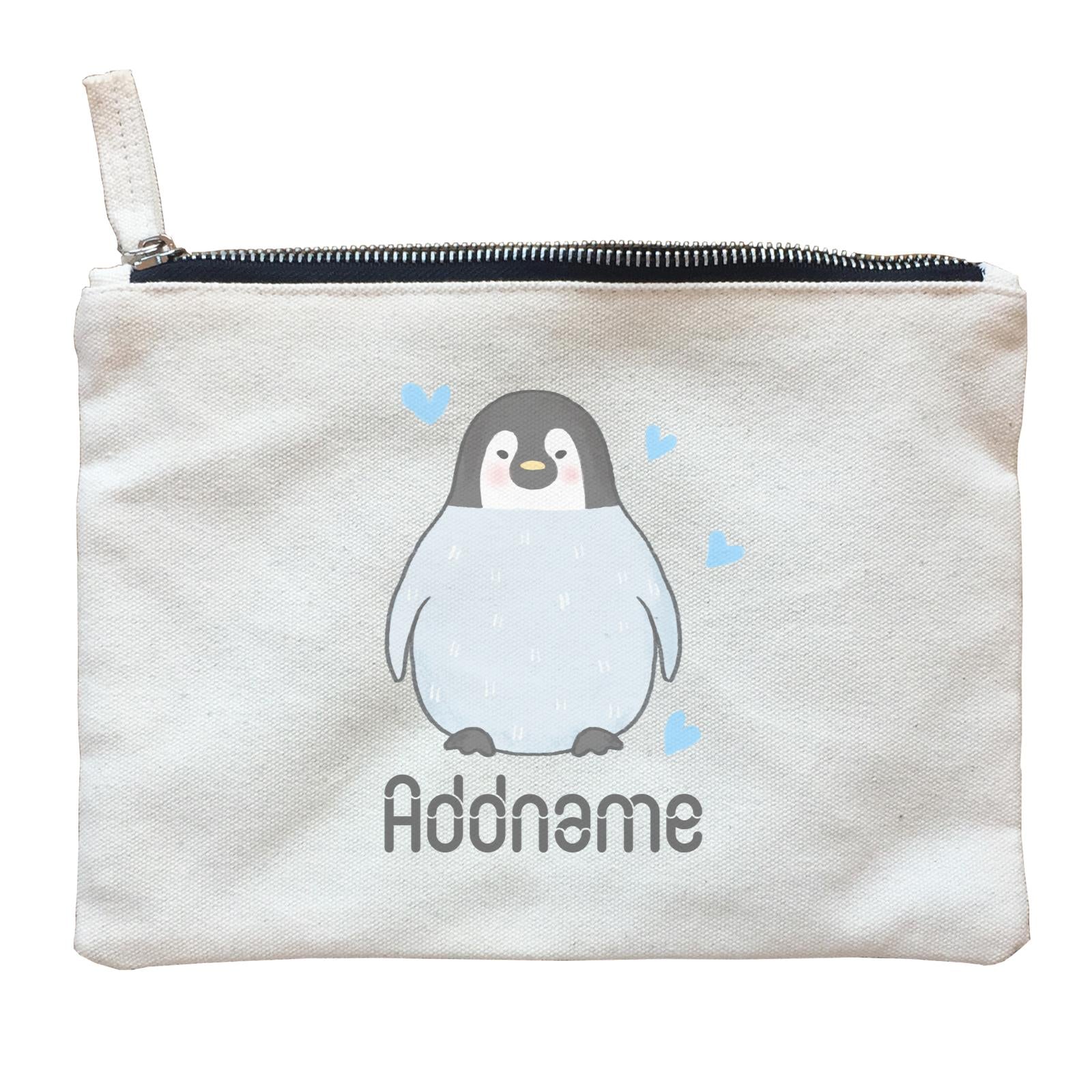 Cute Hand Drawn Style Penguin Addname Zipper Pouch