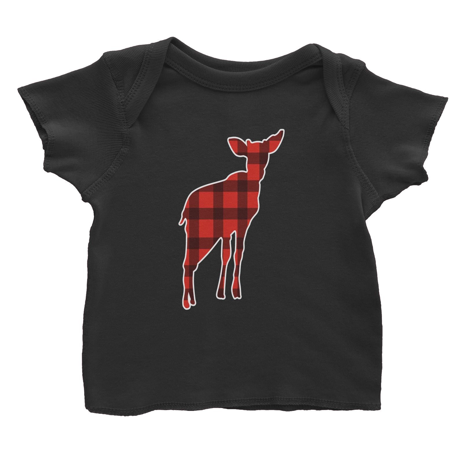 Baby Deer Silhouette Checkered Pattern Baby T-Shirt Christmas Matching Family Animal