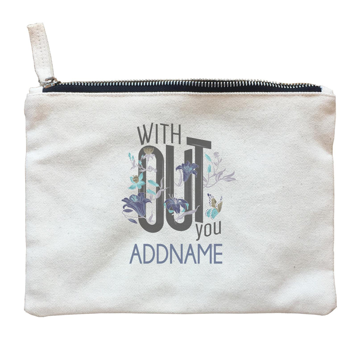 Cool Chic Flowers Without You Blue Flowers Elements With Addname Zipper Pouch
