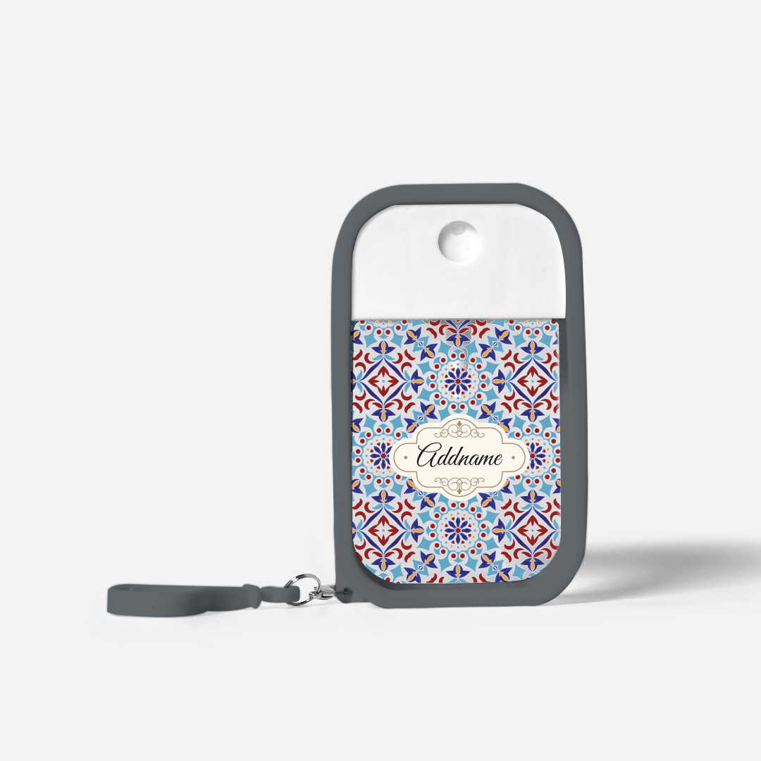 Moroccan Series Refillable Hand Sanitizer with Personalisation - Arabesque Agean Blue Grey