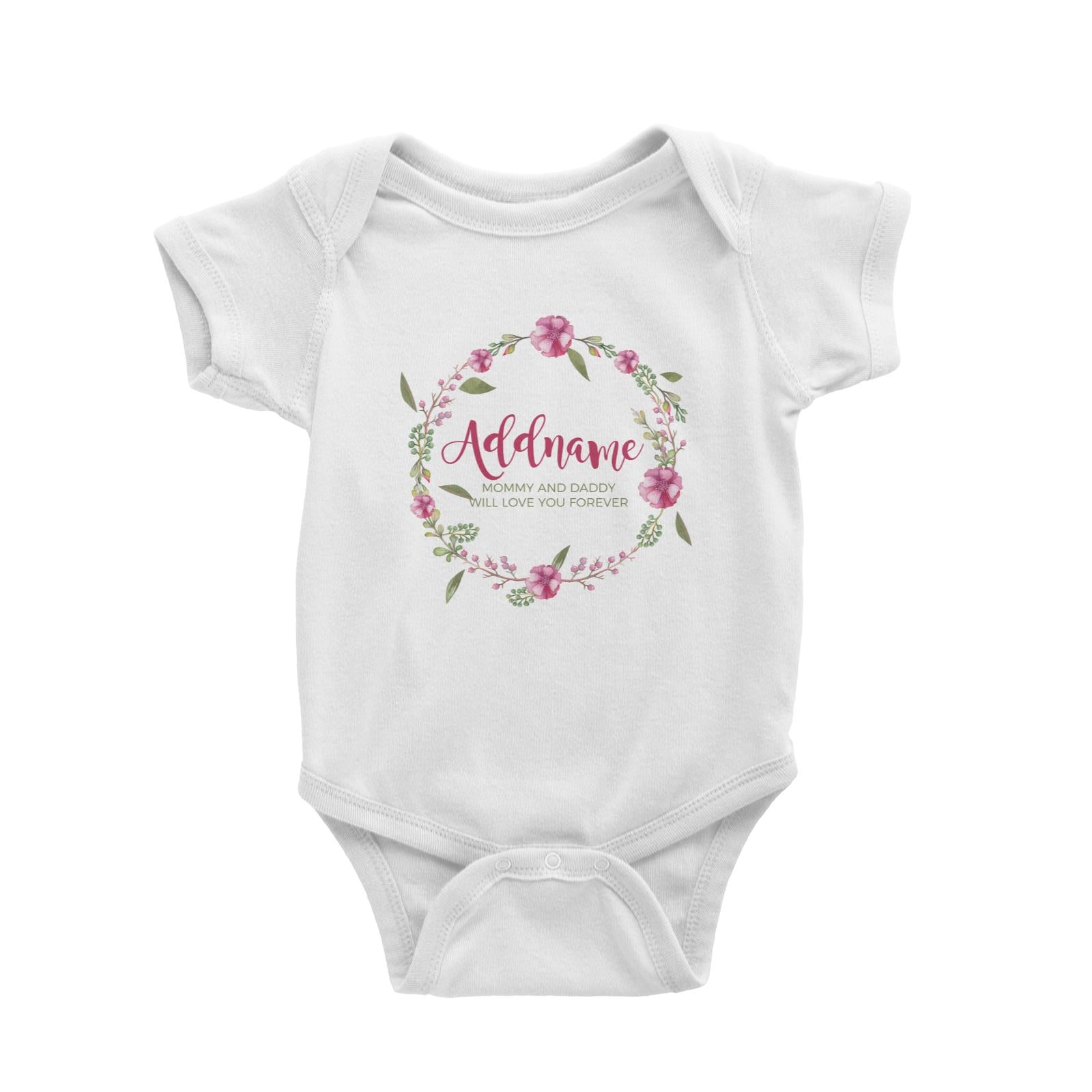 Pink Flower Wreath Personalizable with Name and Text Baby Romper