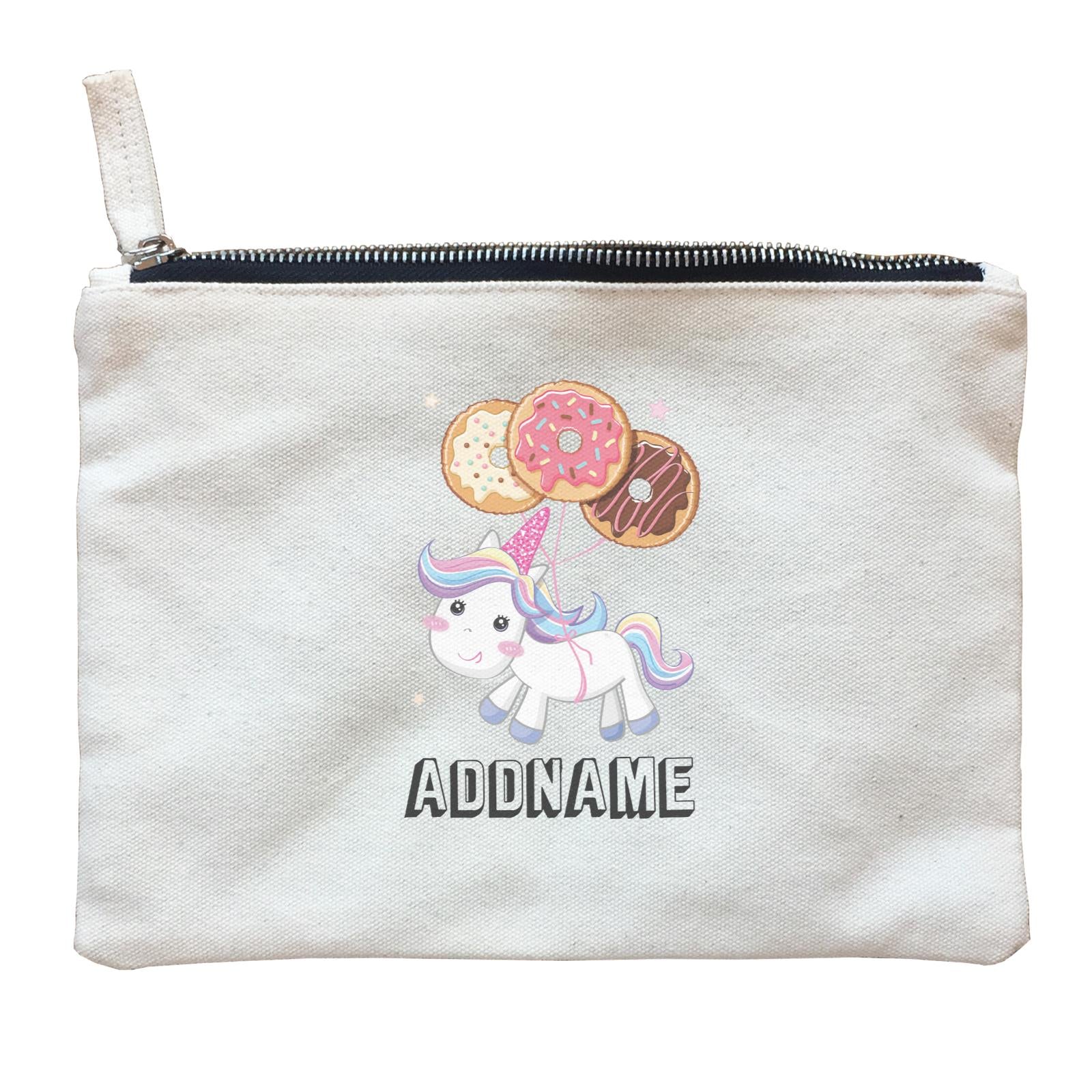 Birthday Unicorn Flying Donuts Balloon In Air Addname Zipper Pouch