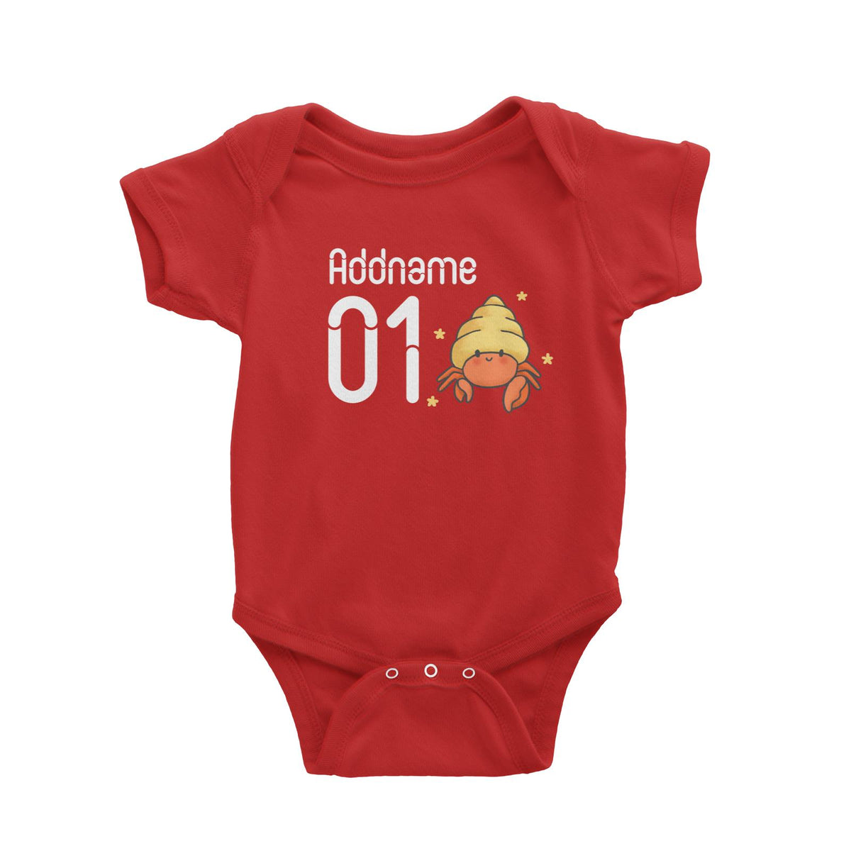 Name and Number Cute Hand Drawn Style Hermit Crab Baby Romper