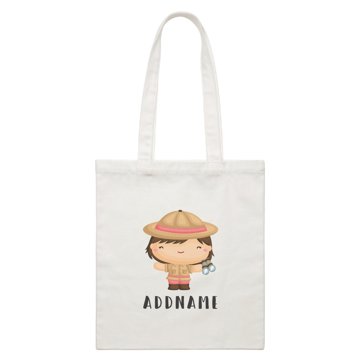 Birthday Safari Little Explorer Baby Girl Addname White Canvas Bag