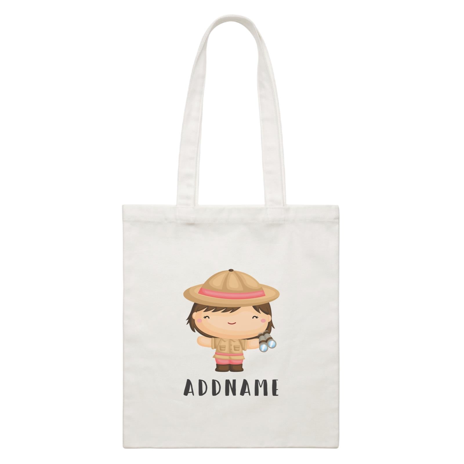 Birthday Safari Little Explorer Baby Girl Addname White Canvas Bag