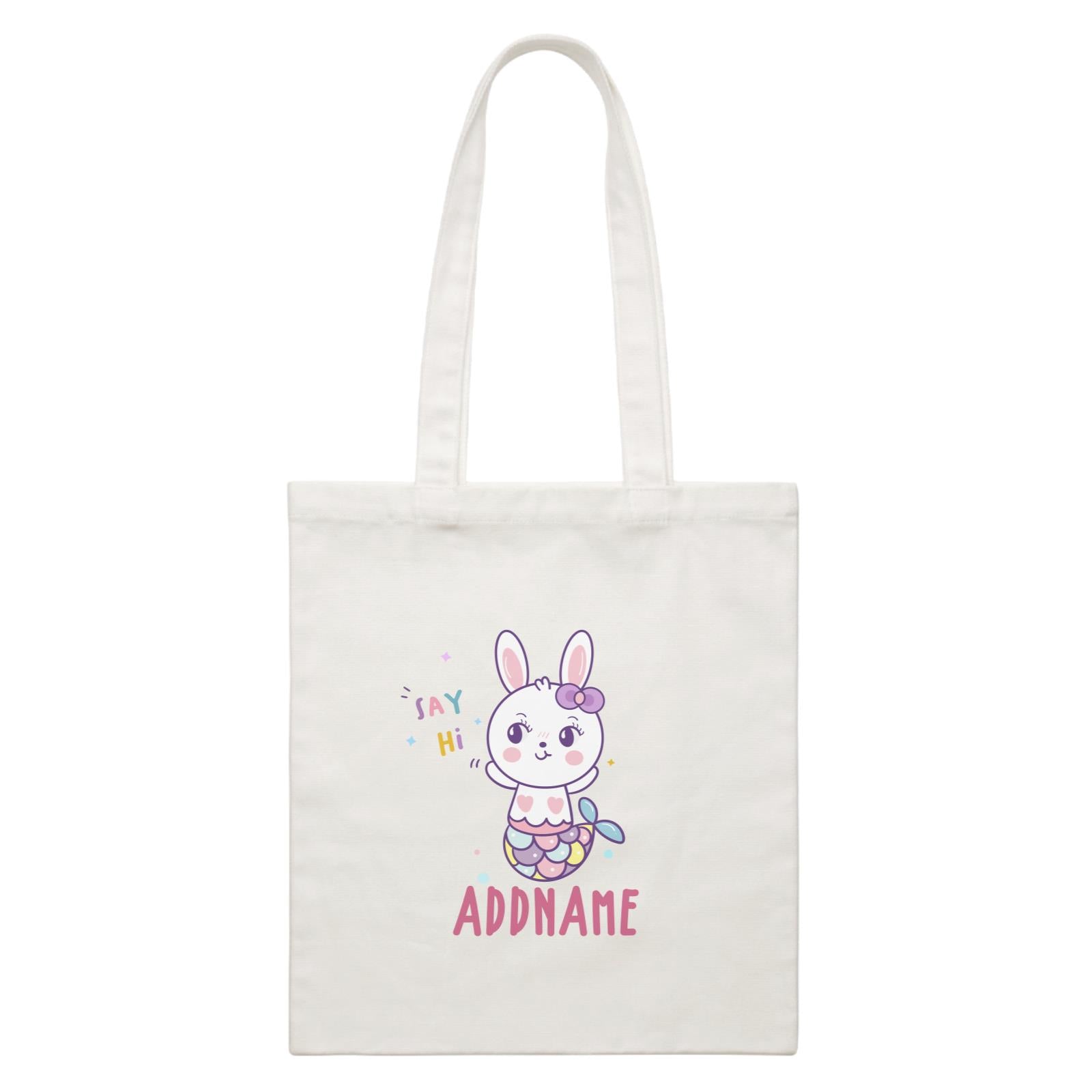 Unicorn And Princess Series Cute Say Hi Rabbit Mermaid Addname White Canvas Bag