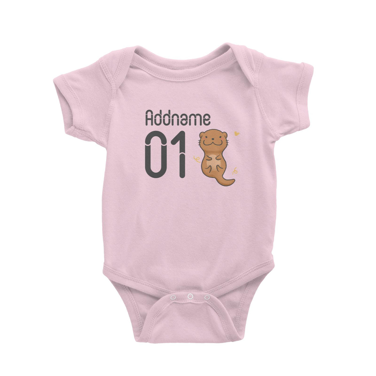 Name and Number Cute Hand Drawn Style Otter Baby Romper