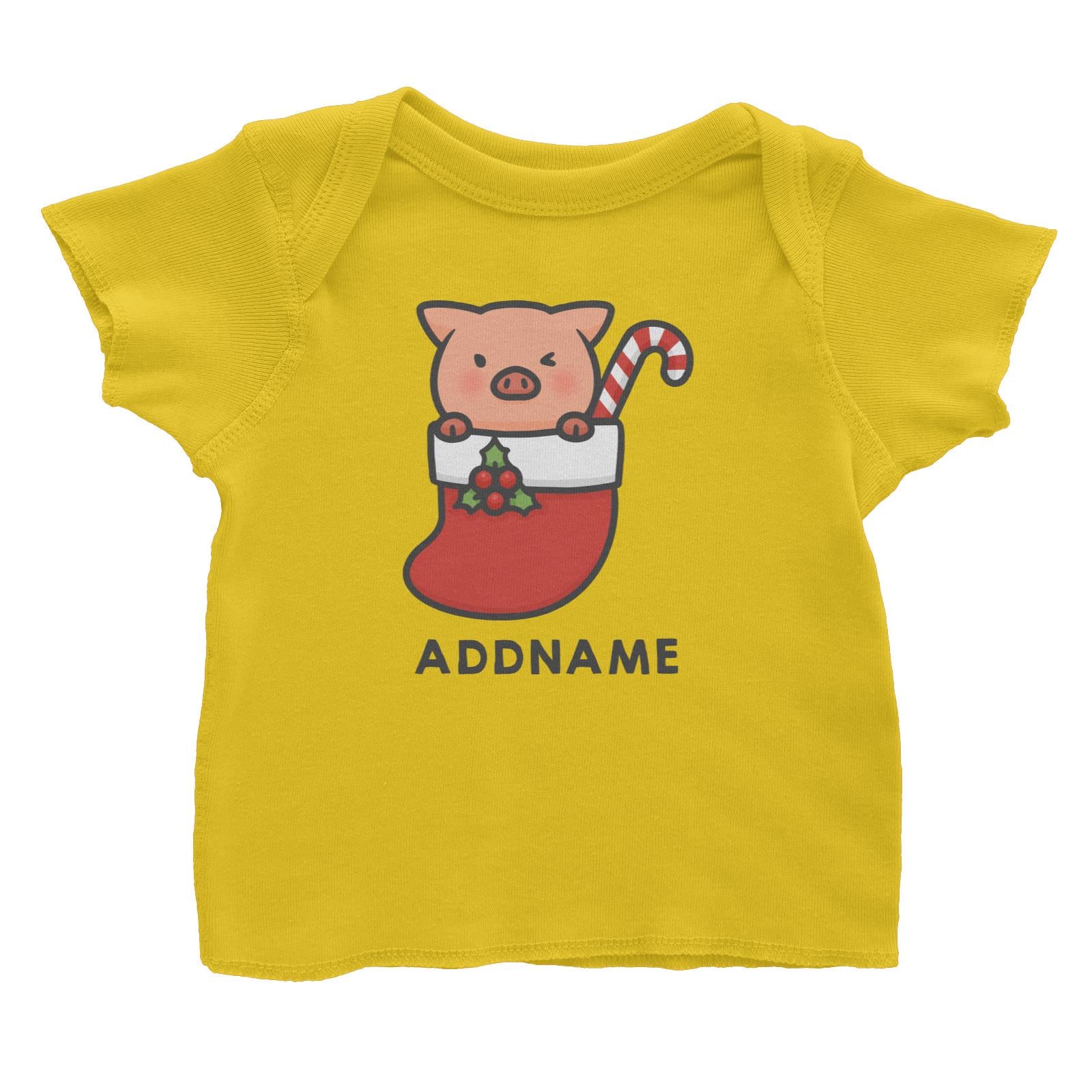 Xmas Cute Pig In Christmas Sock Addname Accessories Baby T-Shirt