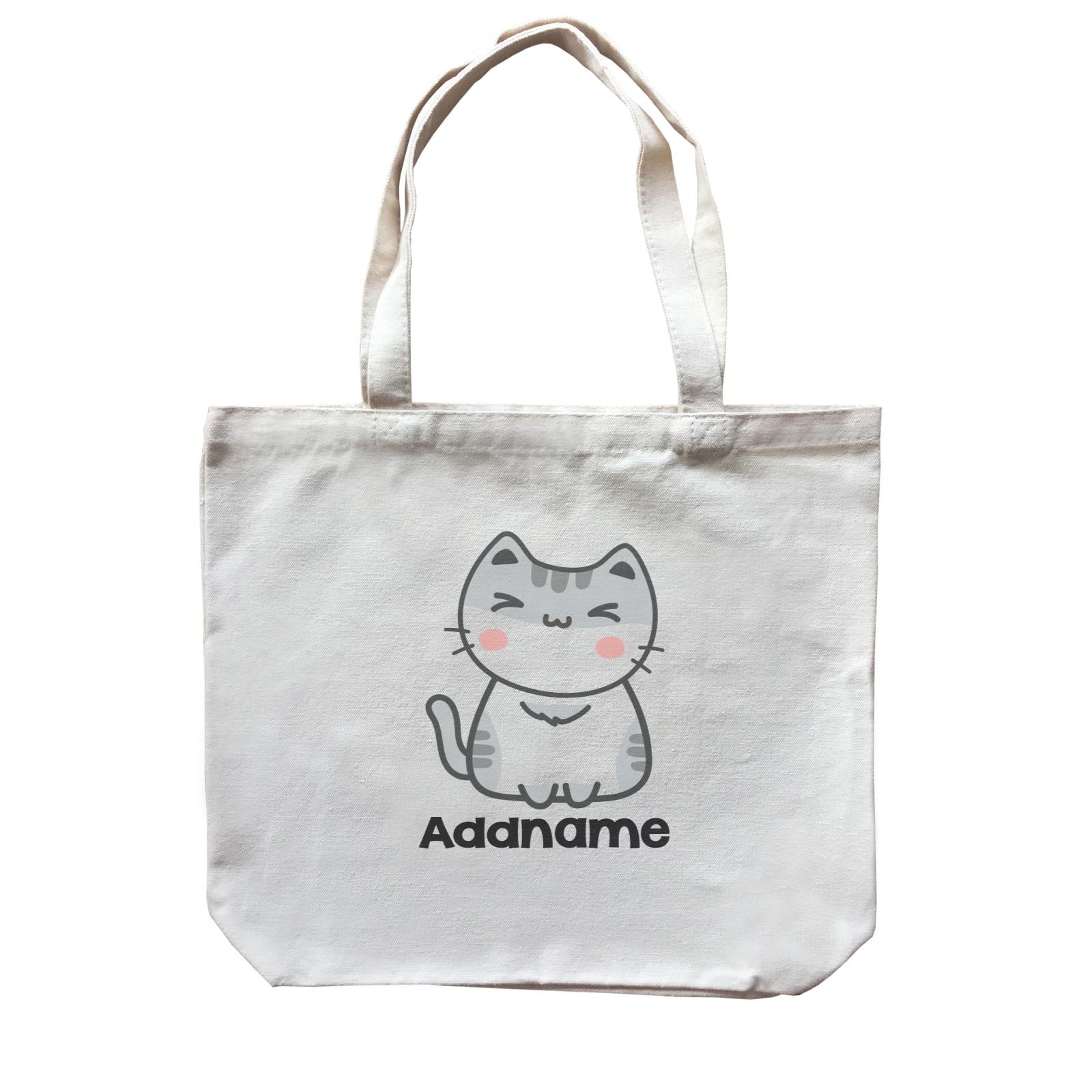 Drawn Adorable Cats White & Grey Addname Canvas Bag