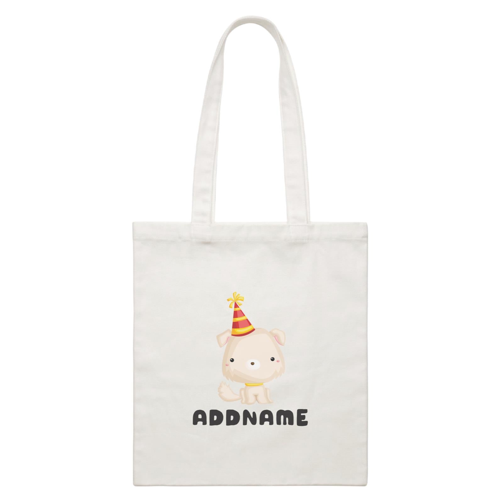 Birthday Friendly Animals Happy Dog Wearing Party Hat Addname White Canvas Bag