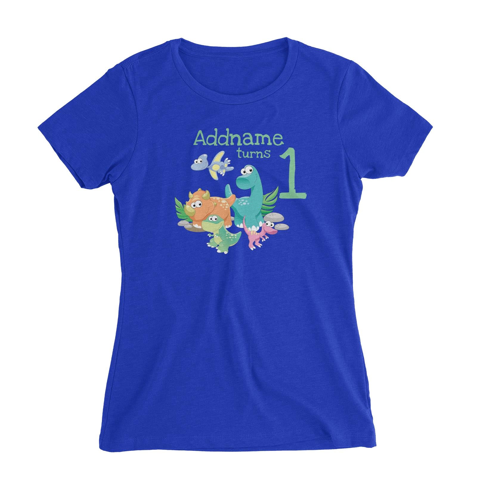 Dinosaurs Birthday Theme Personalizable with Name and Number Women's Slim Fit T-Shirt