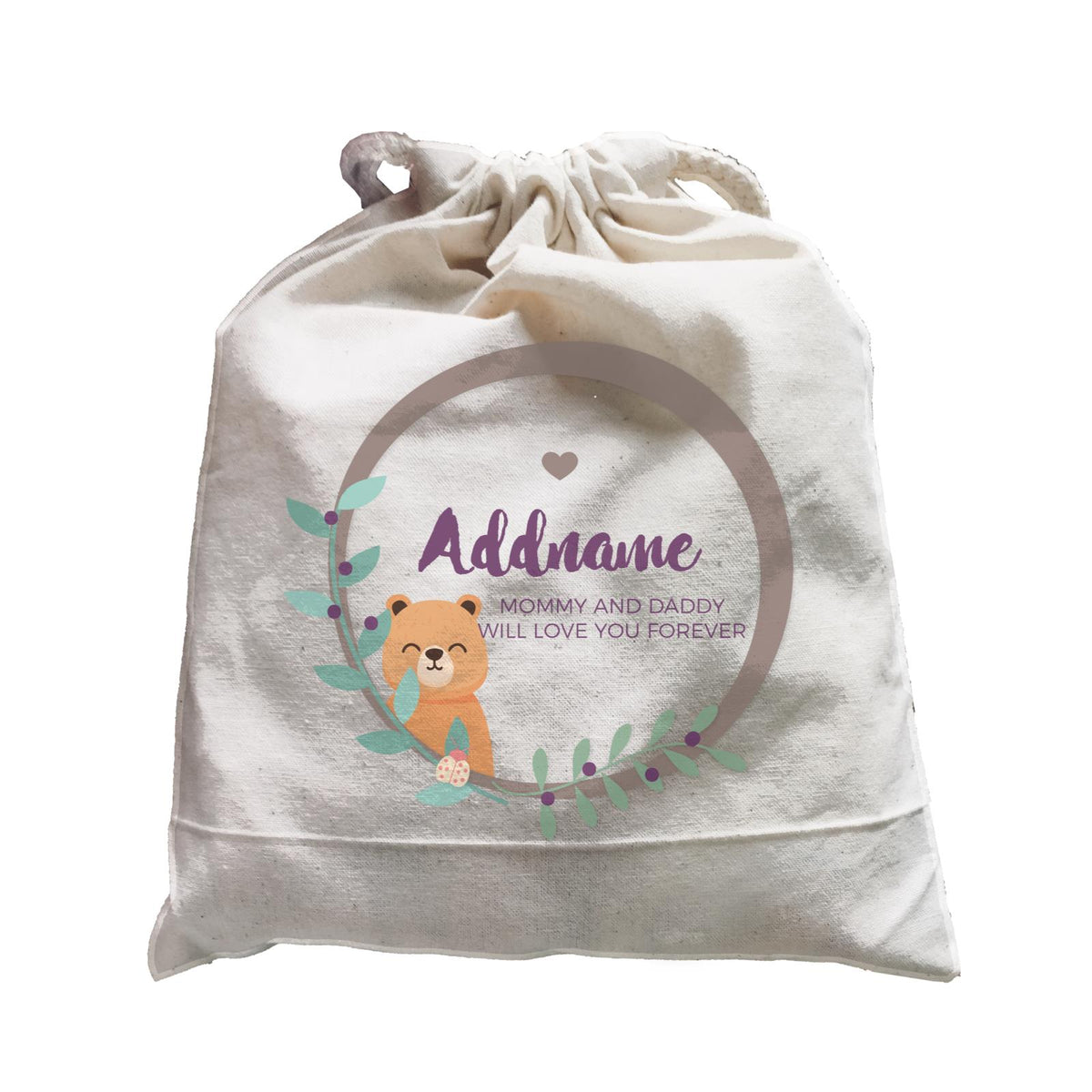 Cute Brown Bear in Brown Ring Personalizable with Name and Text Satchel