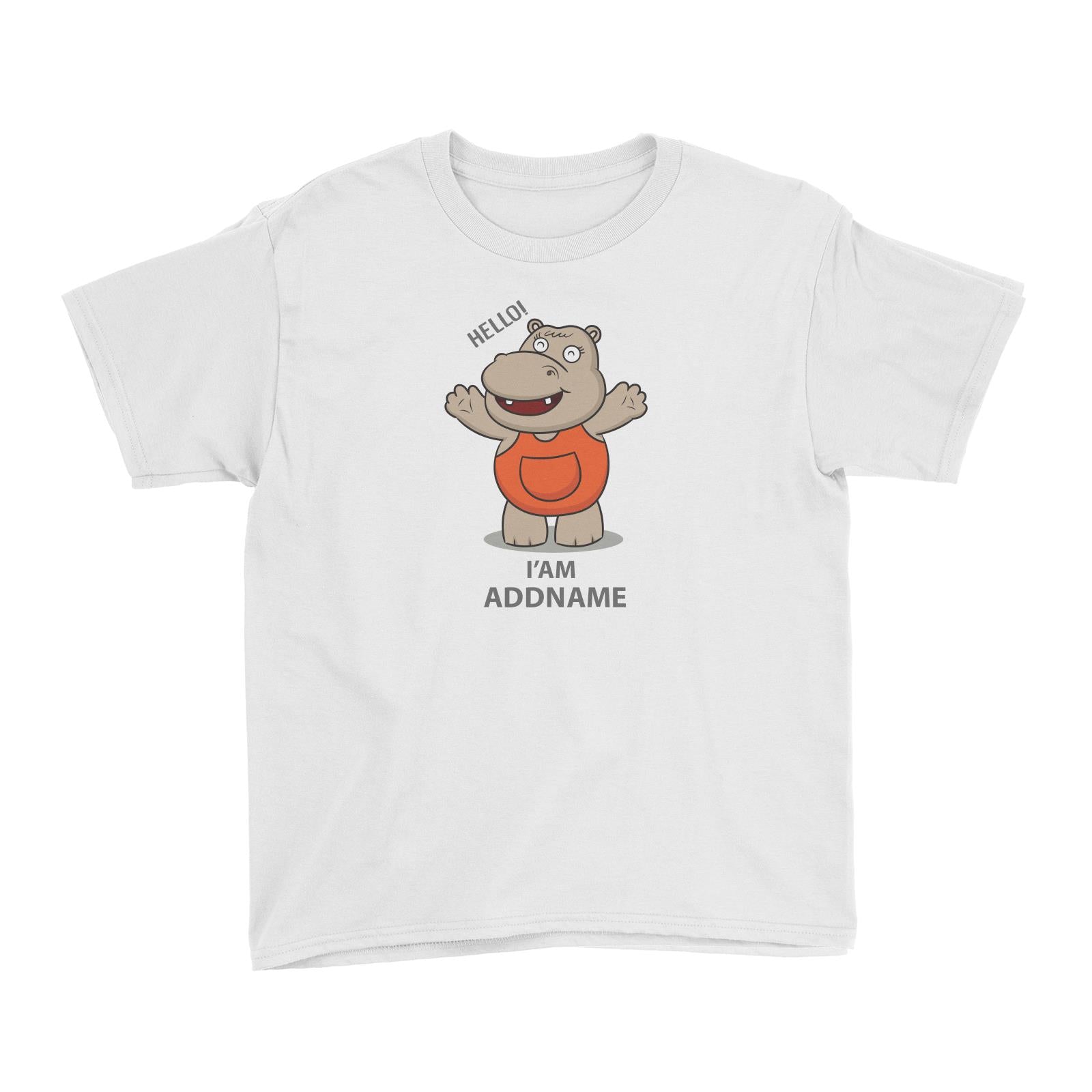 Cool Cute Animals Hippo Hello I'Am Addname Kid's T-Shirts