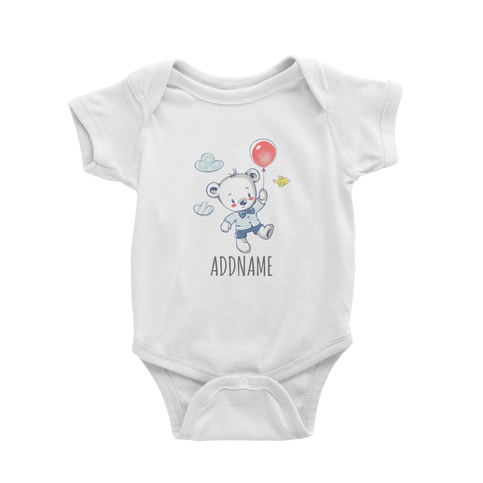 Boy Bear on Balloon White Baby Romper Personalizable Designs Cute Sweet Animal For Boys HG