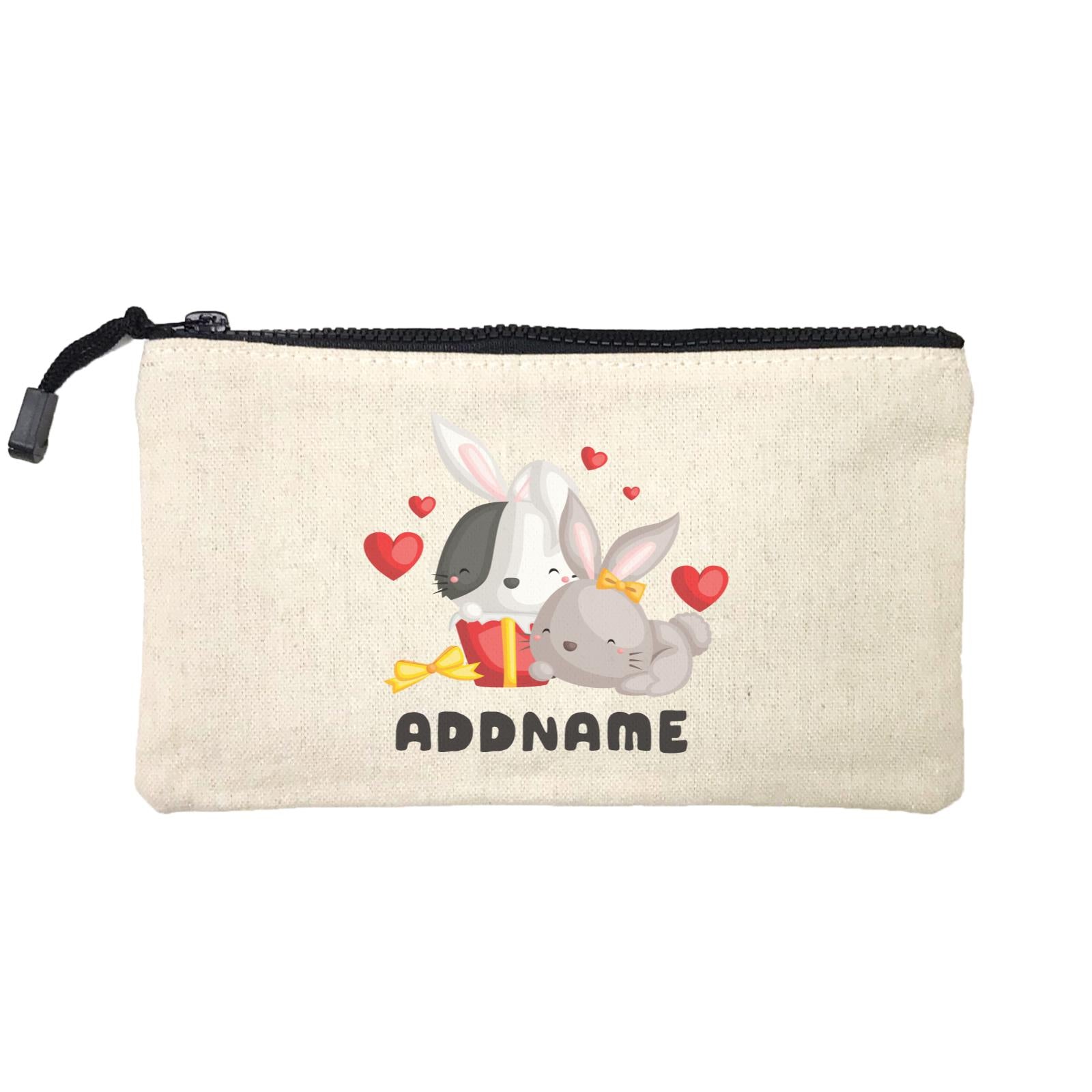 Birthday Friendly Animals Happy Two Rabbits Open Present Addname Mini Accessories Stationery Pouch