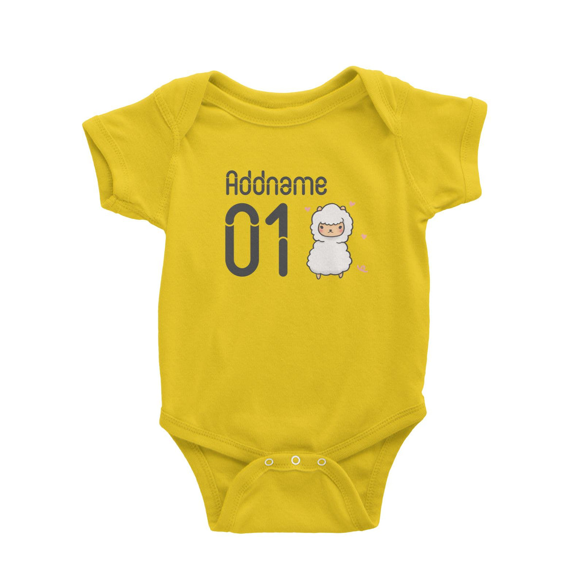 Name and Number Cute Hand Drawn Style Alpaca Baby Romper