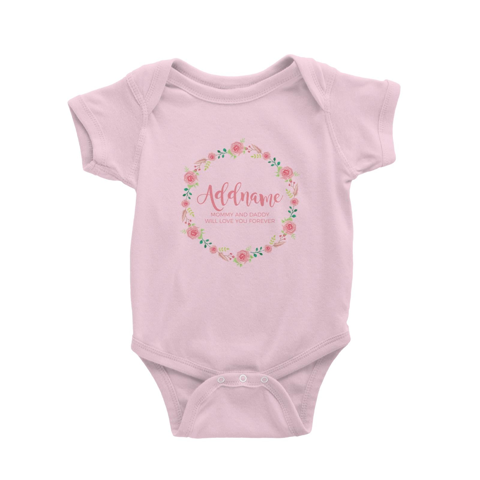 Pink Roses Wreath Personalizable with Name and Text Baby Romper