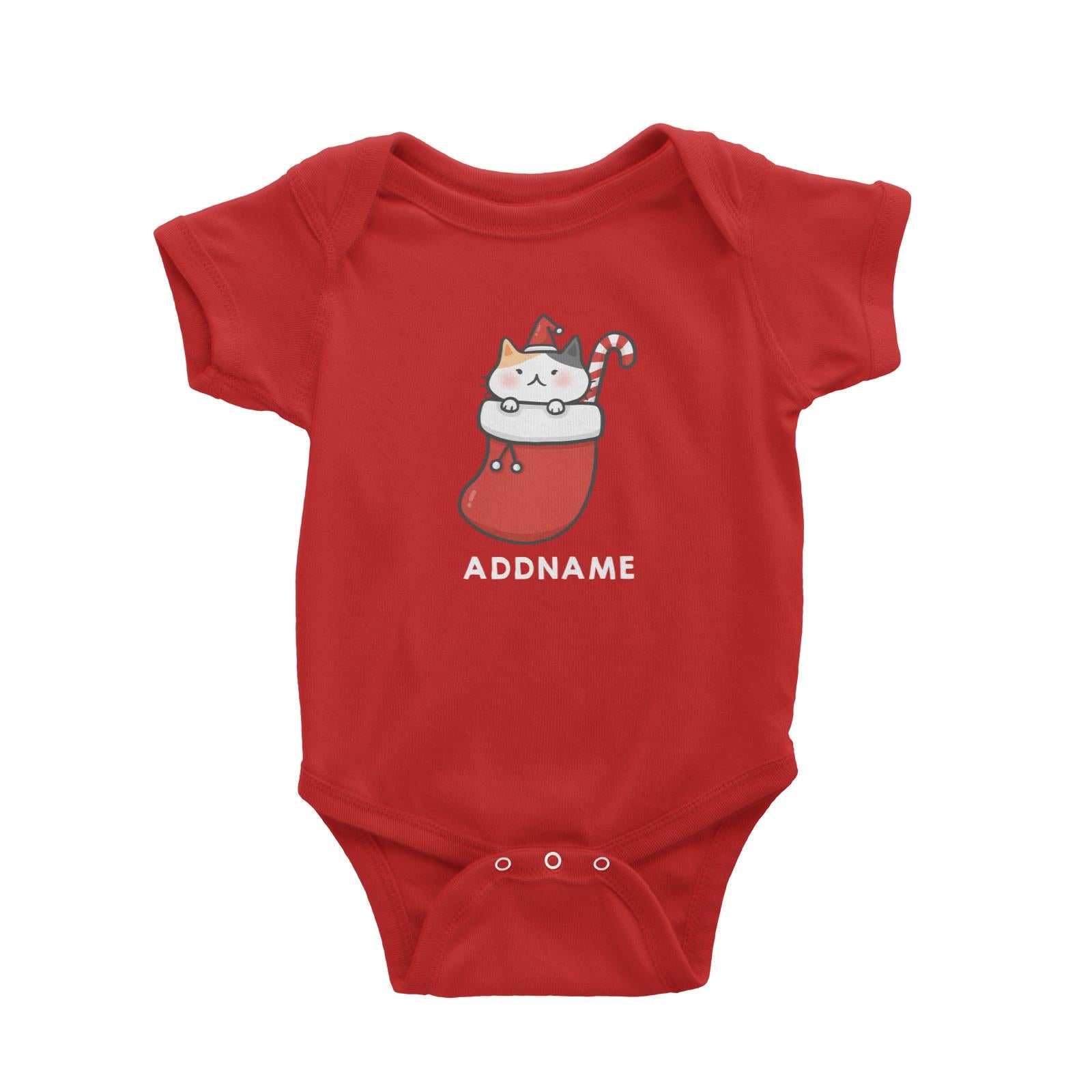 Xmas Cute Cat In Christmas Sock Addname Accessories Baby Romper