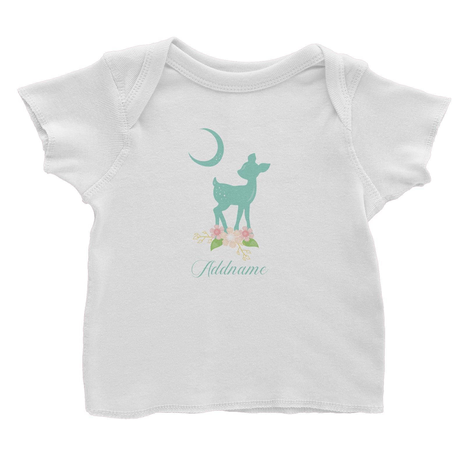 Basic Family Series Pastel Deer Green Fawn With Flower Addname Baby T-Shirt