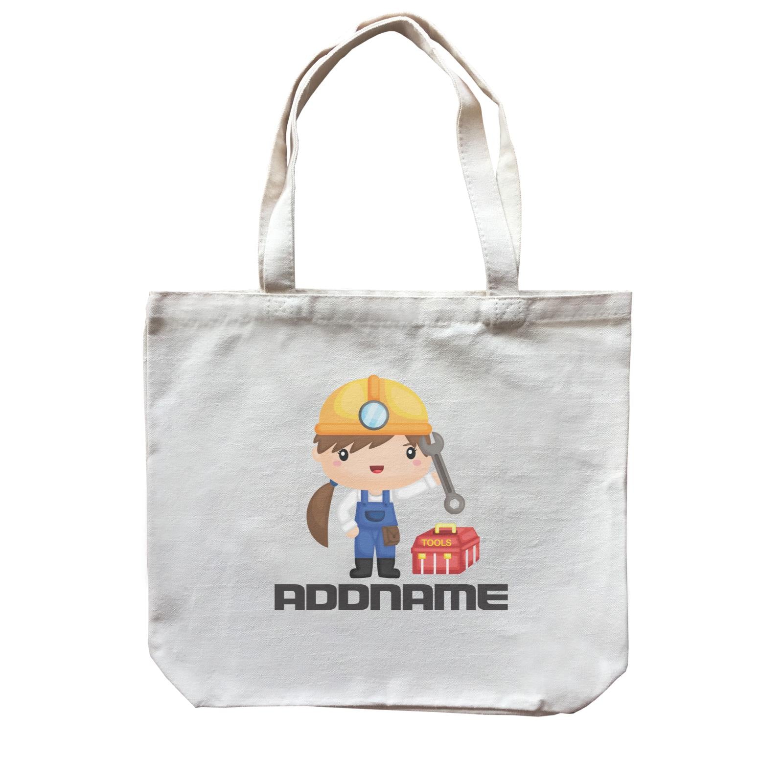 Birthday Construction Repair Worker Girl Addname Canvas Bag