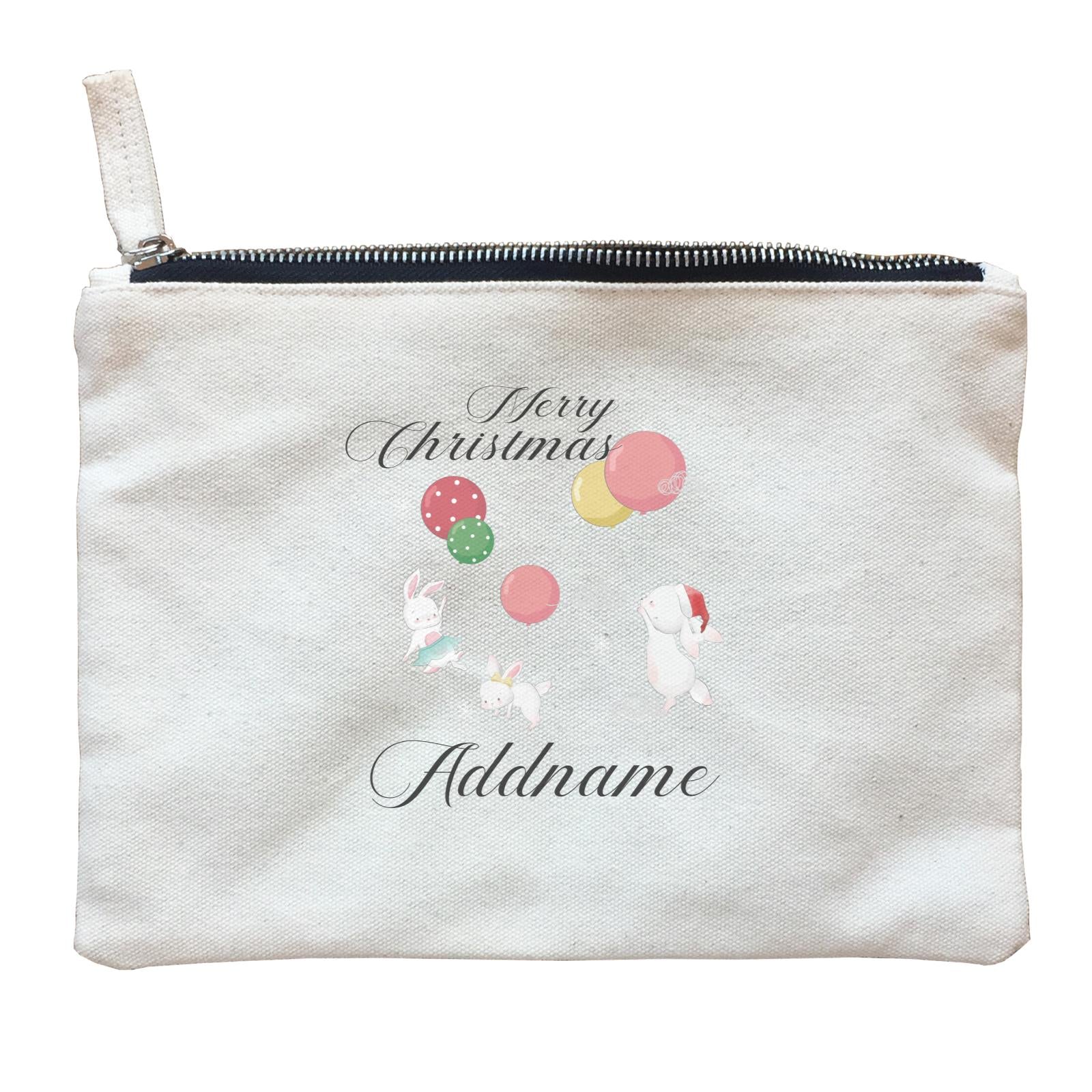Christmas Cute Rabbits With Balloons Merry Christmas Addname Zipper Pouch
