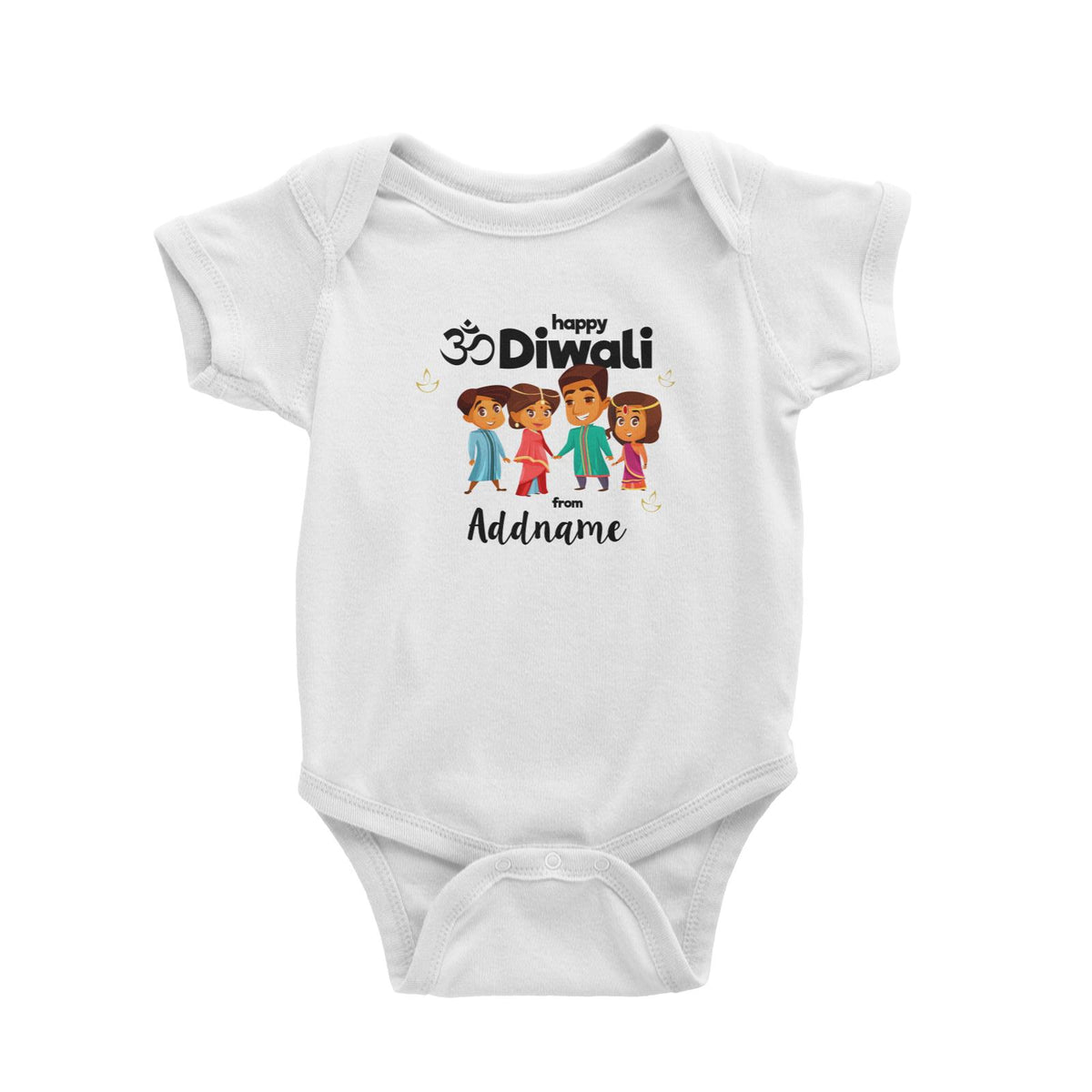 Cute Family Of Four OM Happy Diwali From Addname Baby Romper