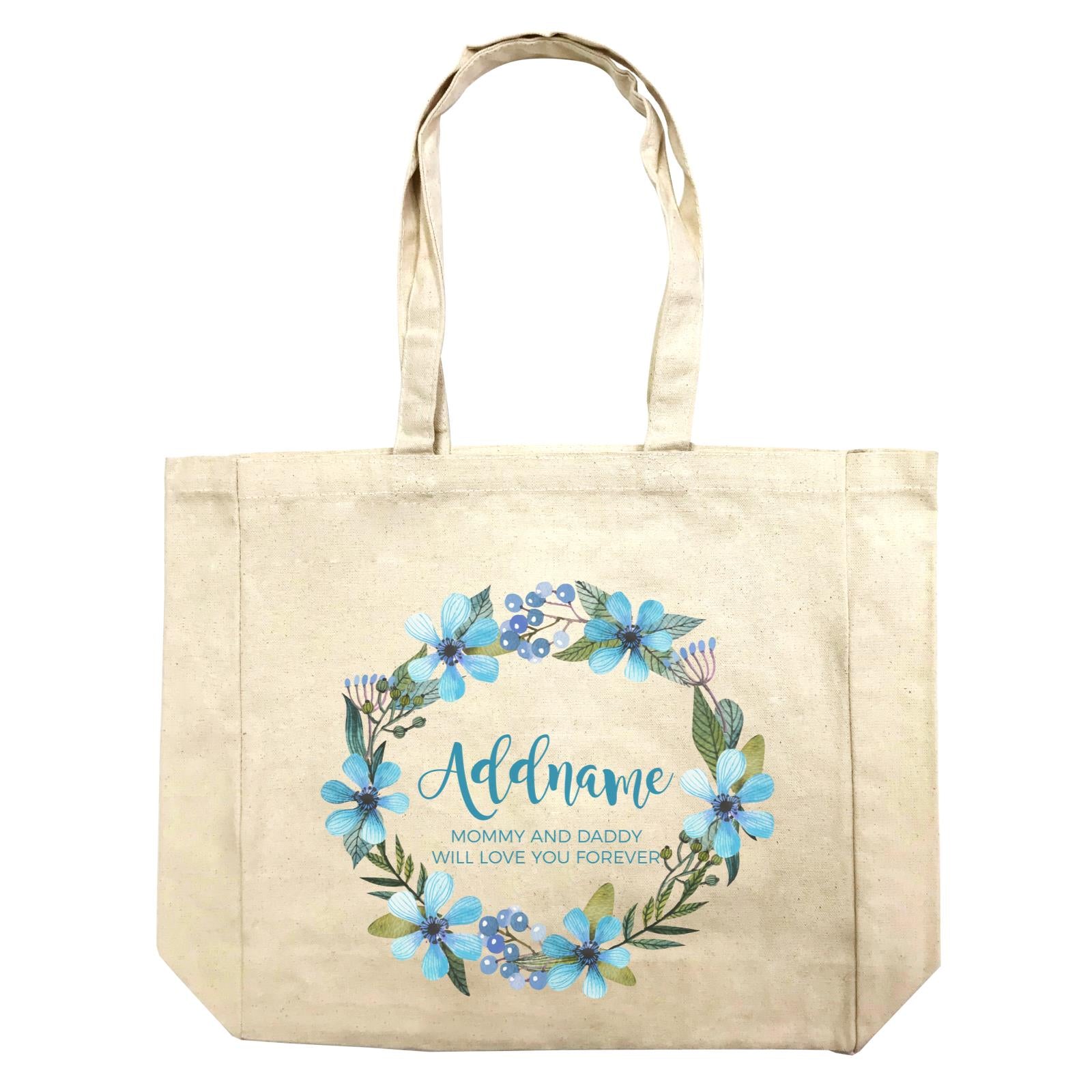 Turqoise Flower Wreath Personalizable with Name and Text Shopping Bag