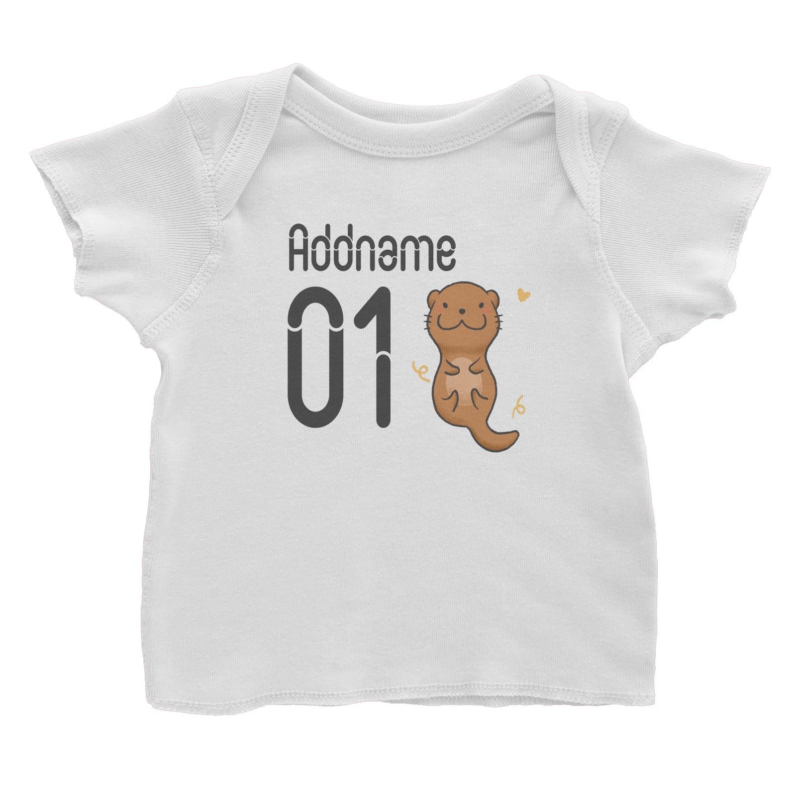 Name and Number Cute Hand Drawn Style Otter Baby T-Shirt (FLASH DEAL)