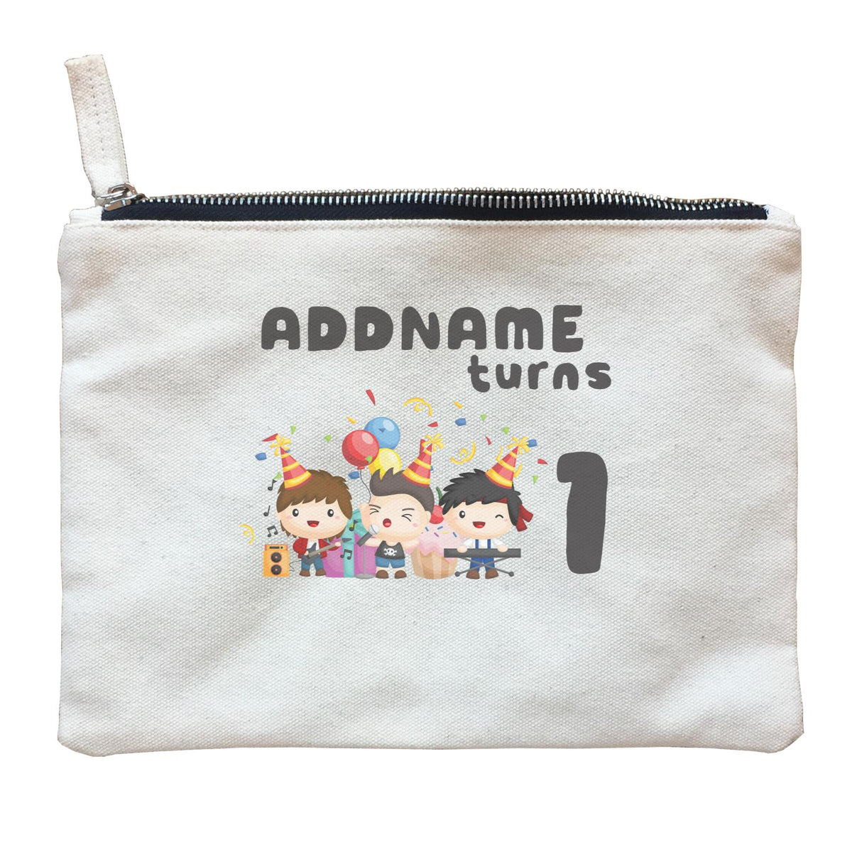 Birthday Music Band Boy Group Addname Turns 1 Zipper Pouch