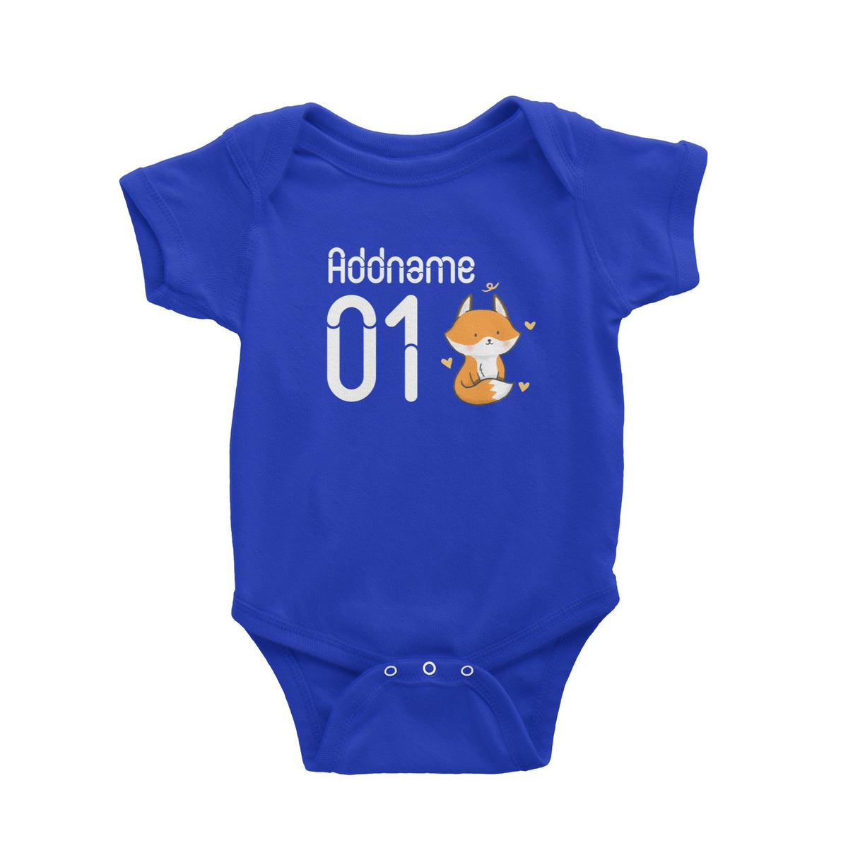 Name and Number Cute Hand Drawn Style Fox Baby Romper