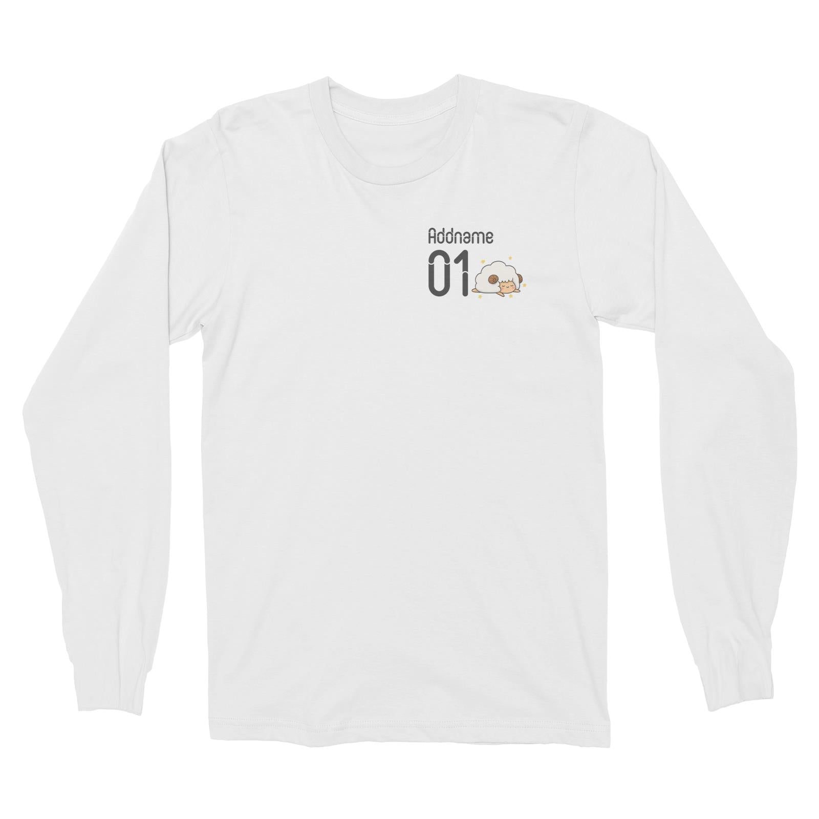 Pocket Name and Number Cute Hand Drawn Style Sheep Long Sleeve Unisex T-Shirt (FLASH DEAL)