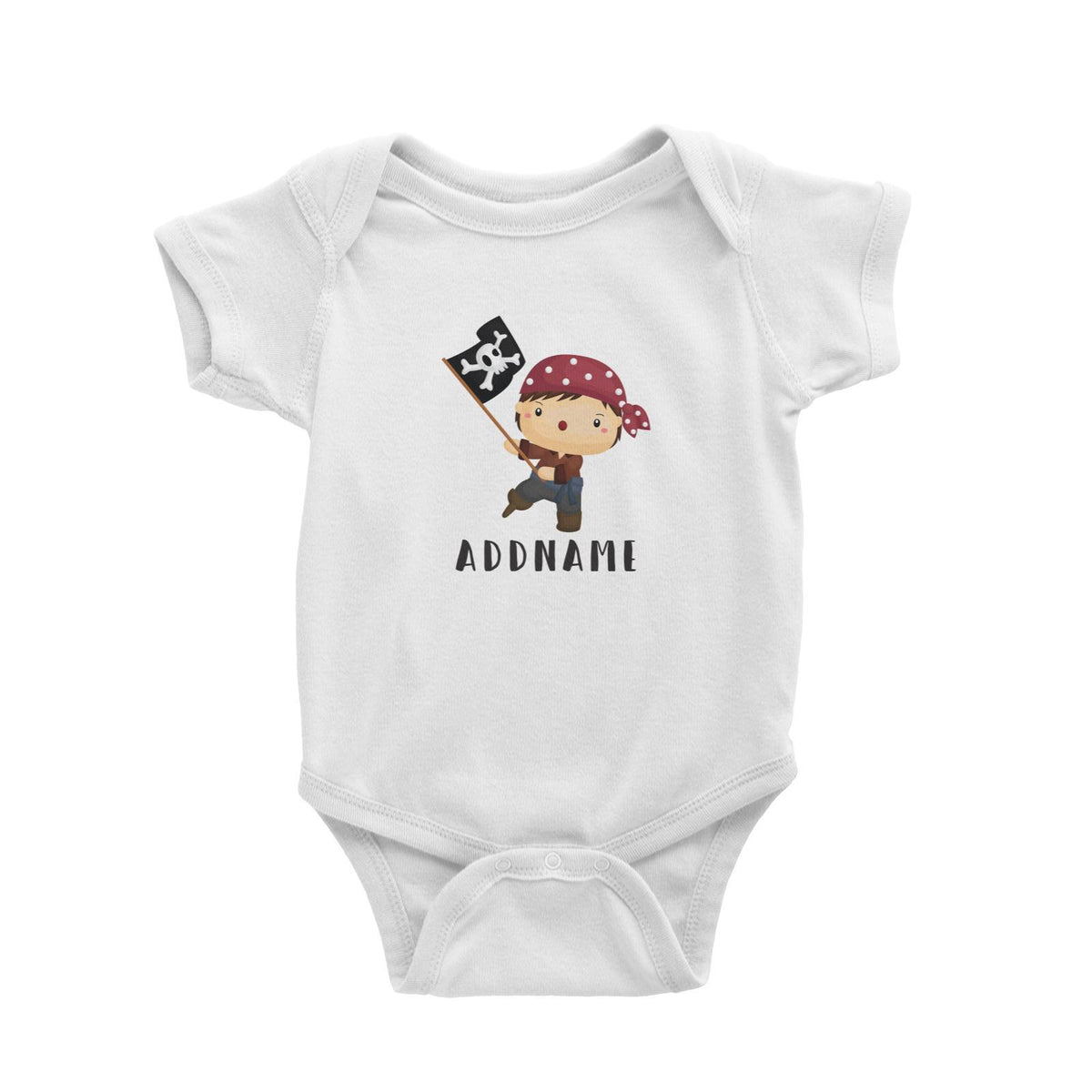 Birthday Pirate Boy Crew Holding Pirate Flag Addname Baby Romper