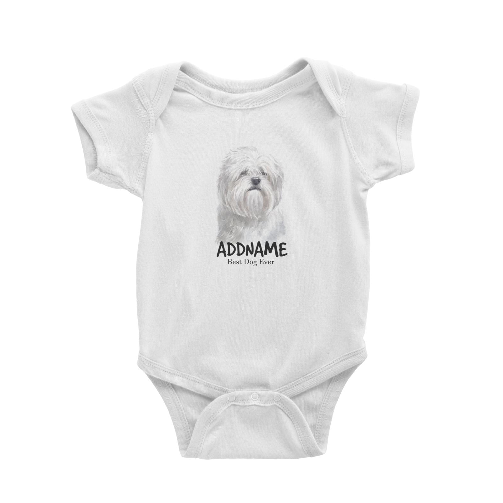 Watercolor Dog Lhasa Apso Best Dog Ever Addname Baby Romper