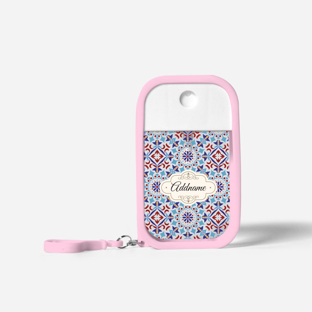 Moroccan Series Refillable Hand Sanitizer with Personalisation - Arabesque Agean Blue Light Pink