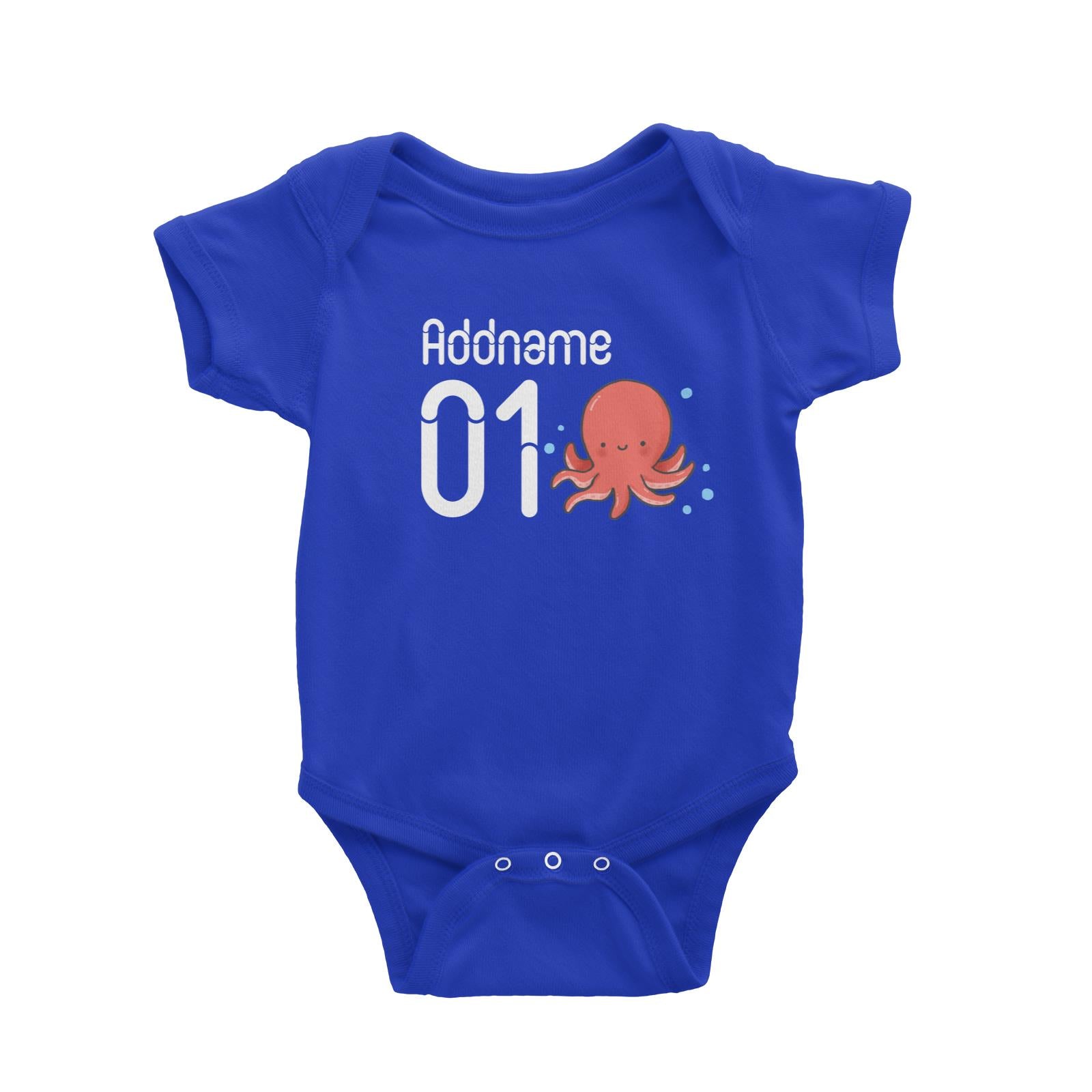 Name and Number Cute Hand Drawn Style Octopus Baby Romper