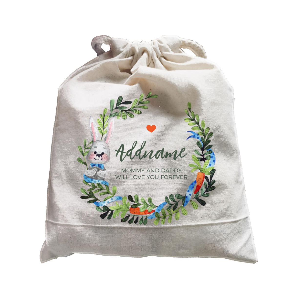 Watercolour Blue Rabbit and Carrots Wreath Personalizable with Name and Text Satchel