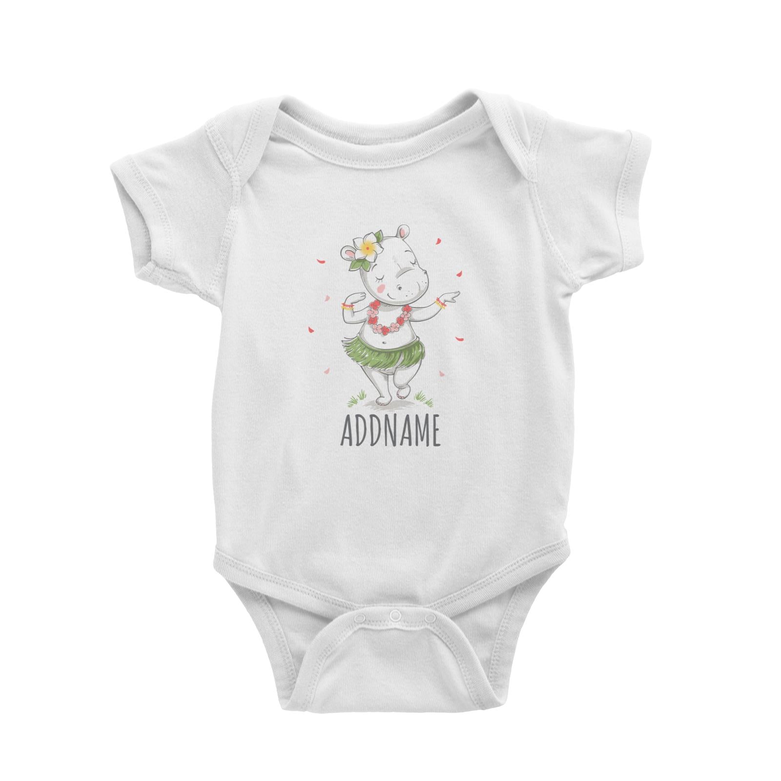 Dancing Hawaiian Hippo White Baby Romper Personalizable Designs Cute Sweet Animal Funny HG