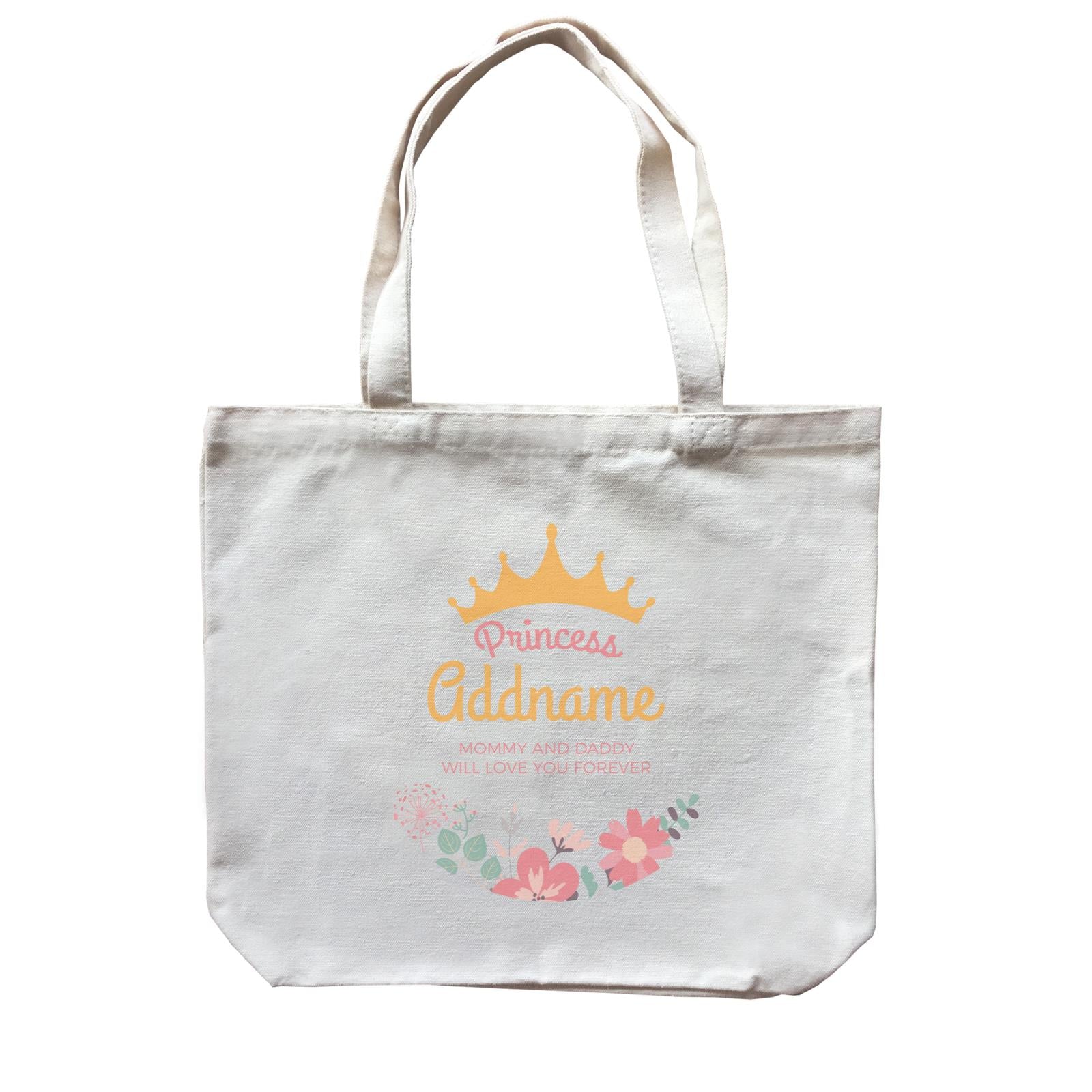 Princess with Tiara and Flowers 2 Personalizable with Name and Text Canvas Bag
